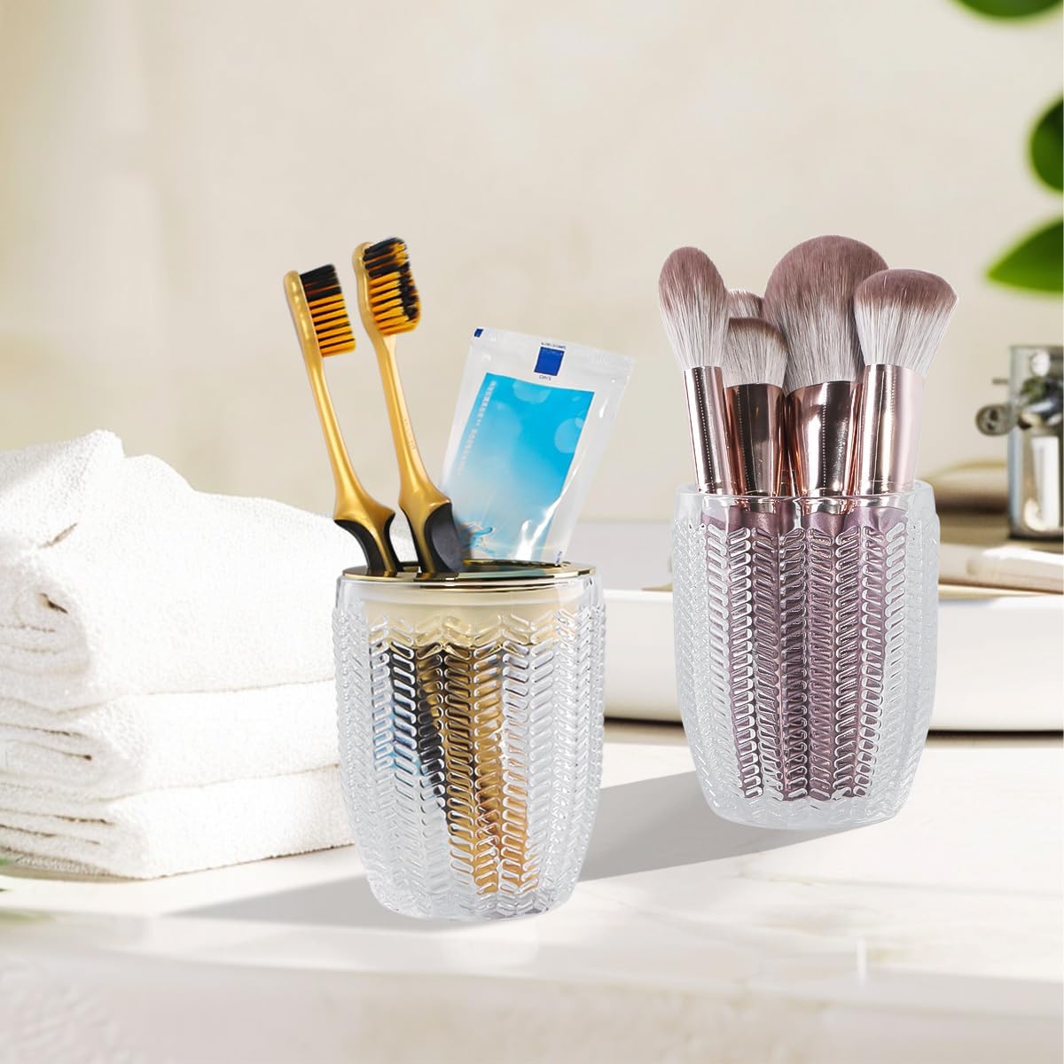 2-Piece Glass Toothbrush and Toothpaste Holder Set