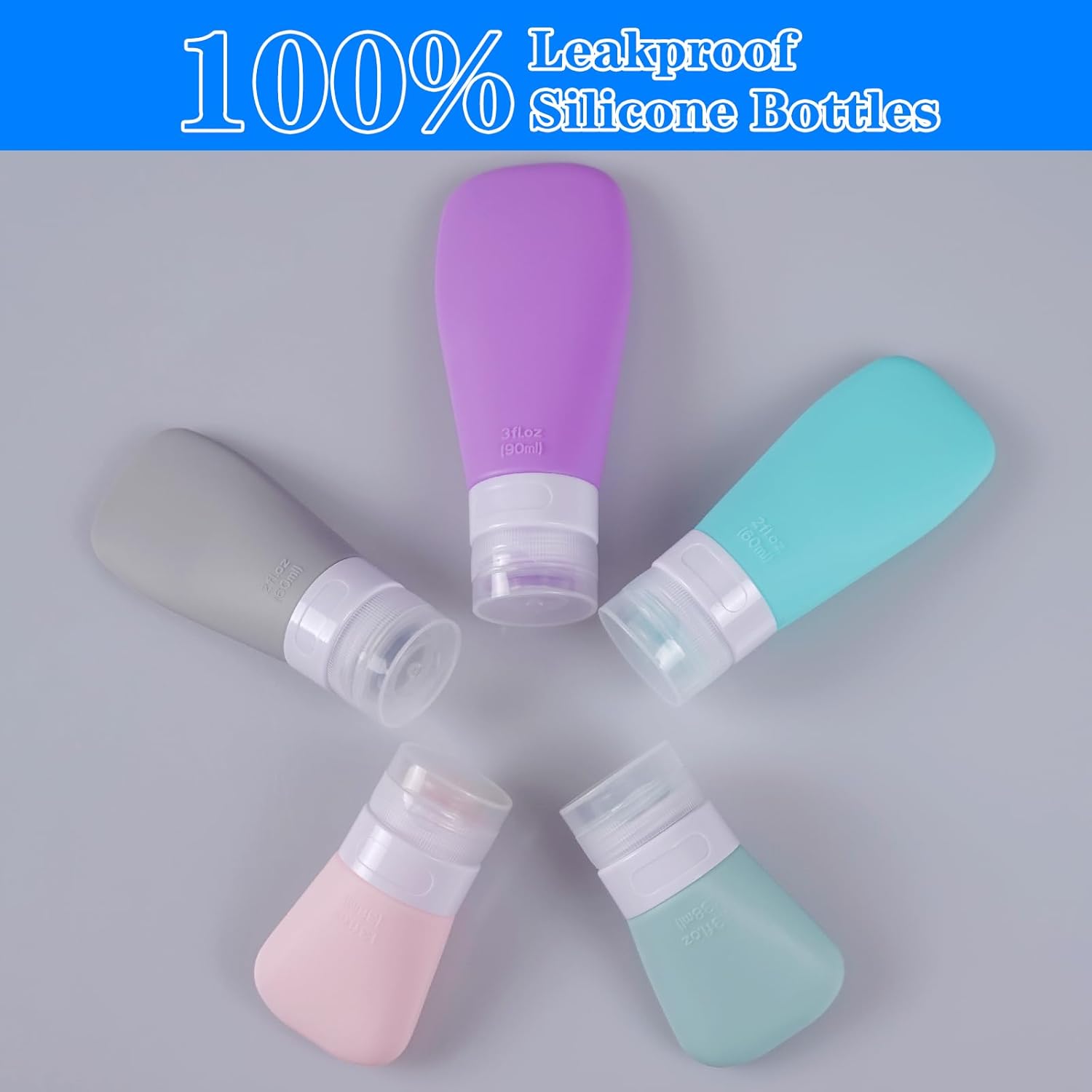 5-Pack Squeeze Salad Dressing Bottles Food Grade Silicone Leak-Proof Portable