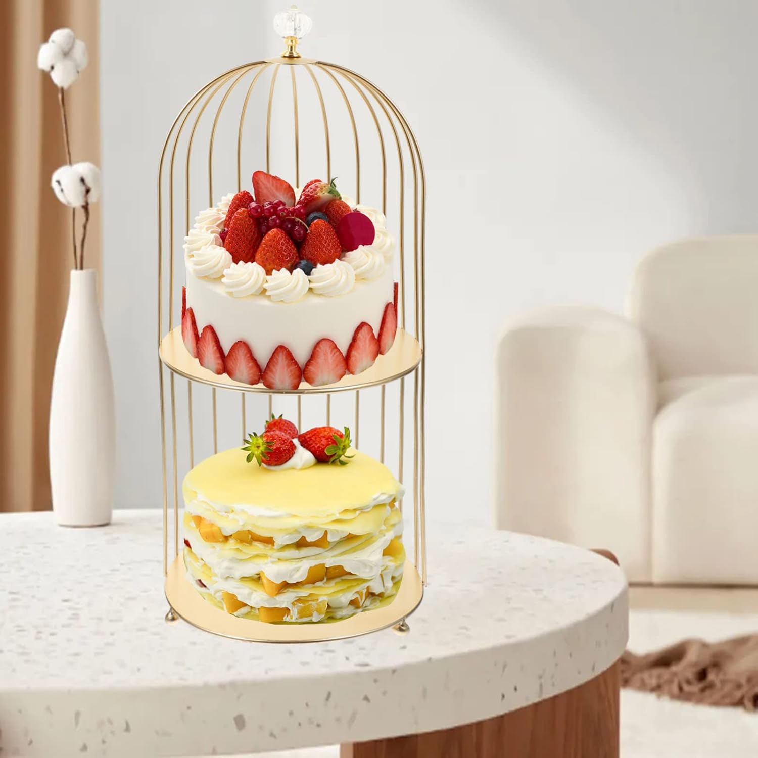 Hemoton 2-Tier Metal Bird Cage Cosmetic Organizer