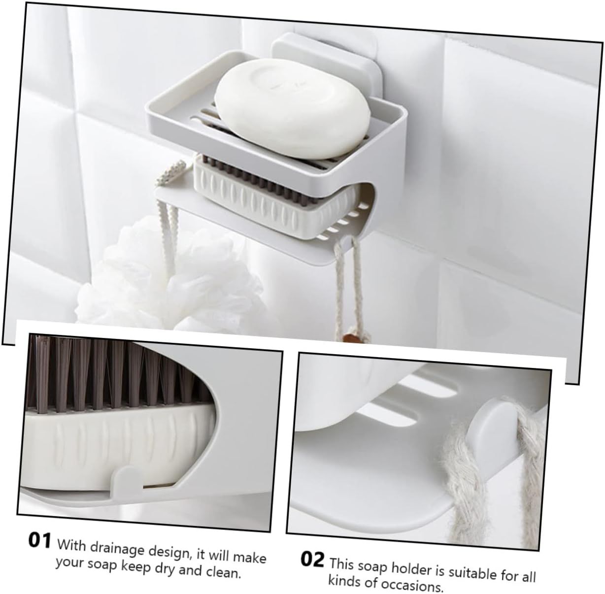 BRIGHTFUFU Double Layer Wall-Mounted Soap Dish Organizer