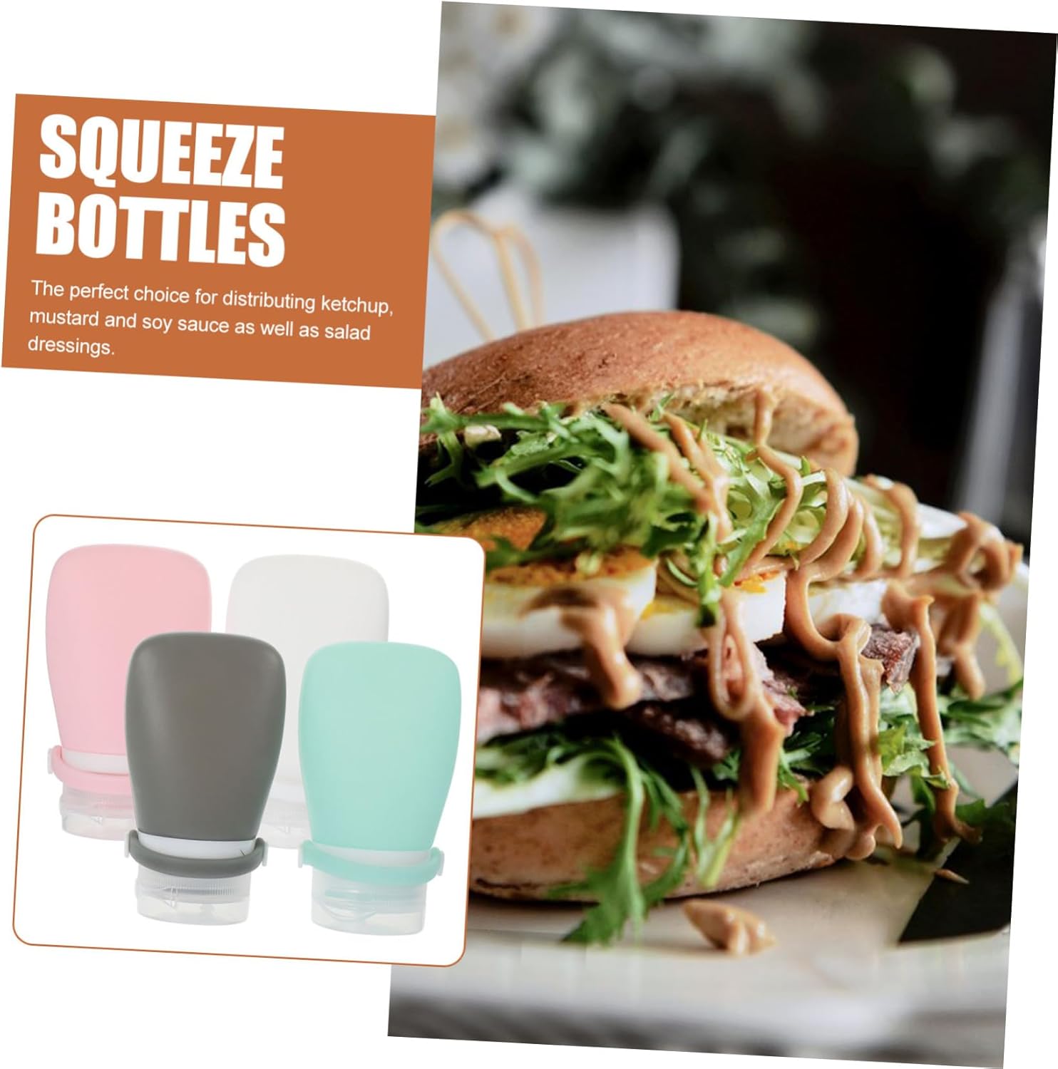 4 Piece Leak-Proof Squeeze Condiment Bottles Set Perfect for Cooking Entertaining