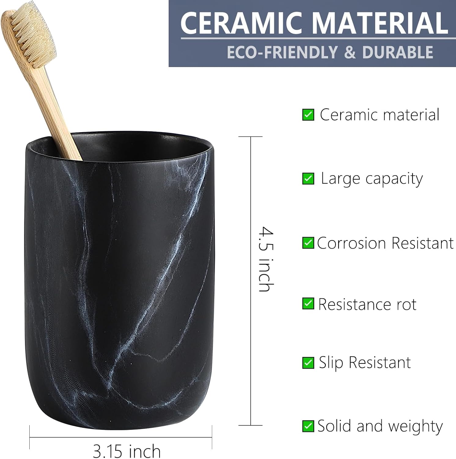 Black Marble Design Ceramic Toothbrush Organizer