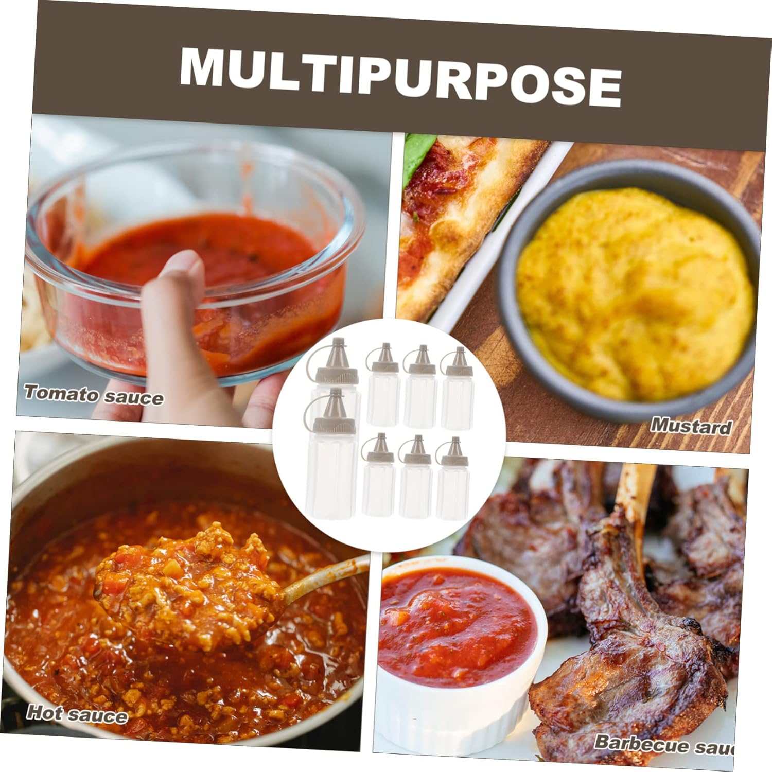NAMOARLY 8pcs Kitchen Condiment Squeeze Bottles Set Transparent Plastic Sauce Dispenser