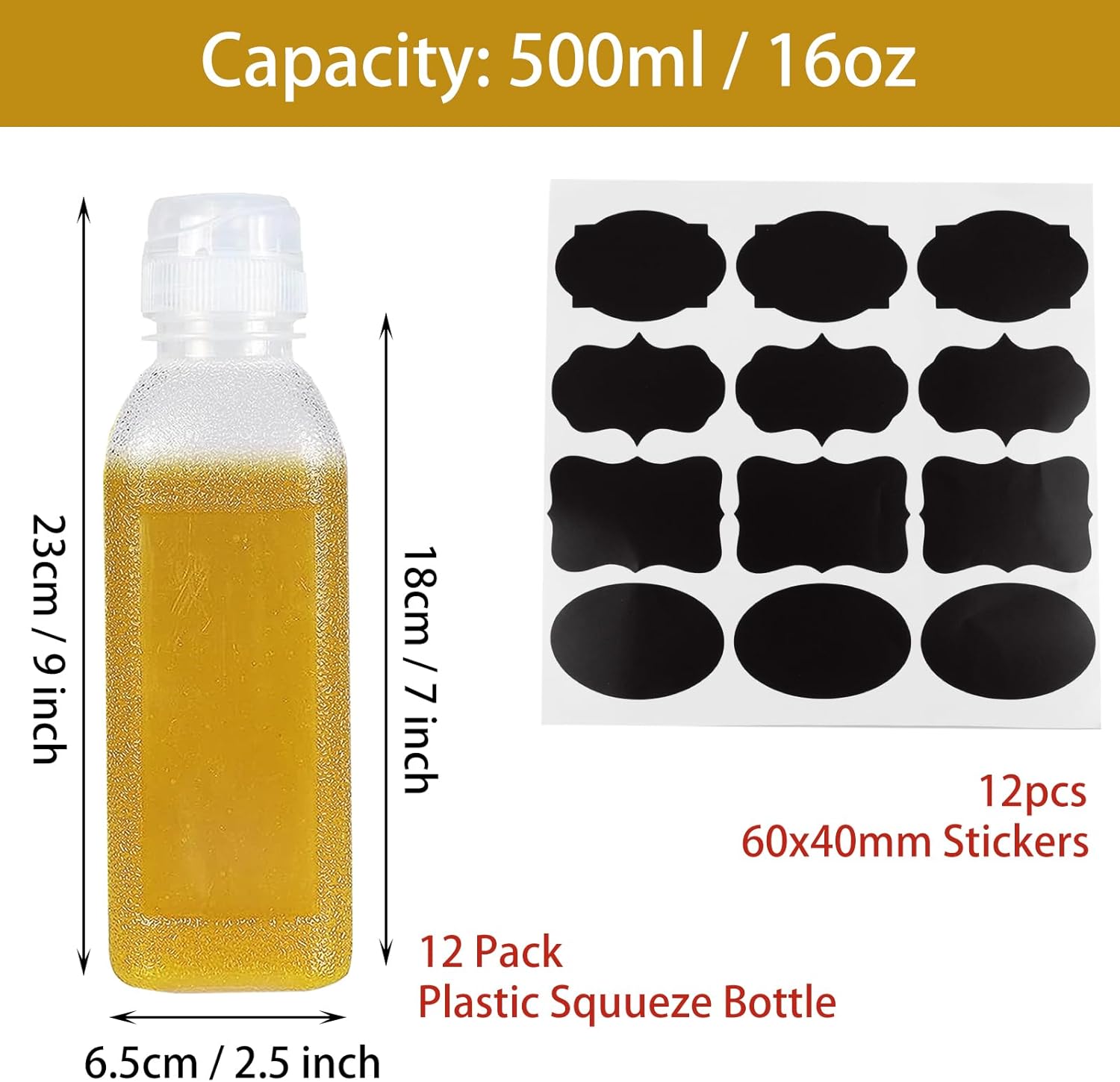LDHHYH 12-Piece 17oz Condiment Squeeze Bottles