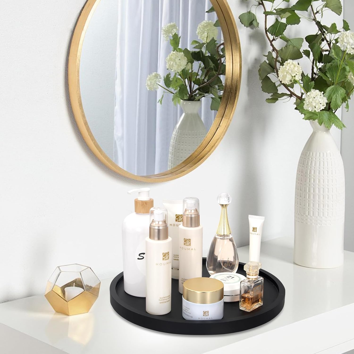 Black Wooden Bathroom Tray