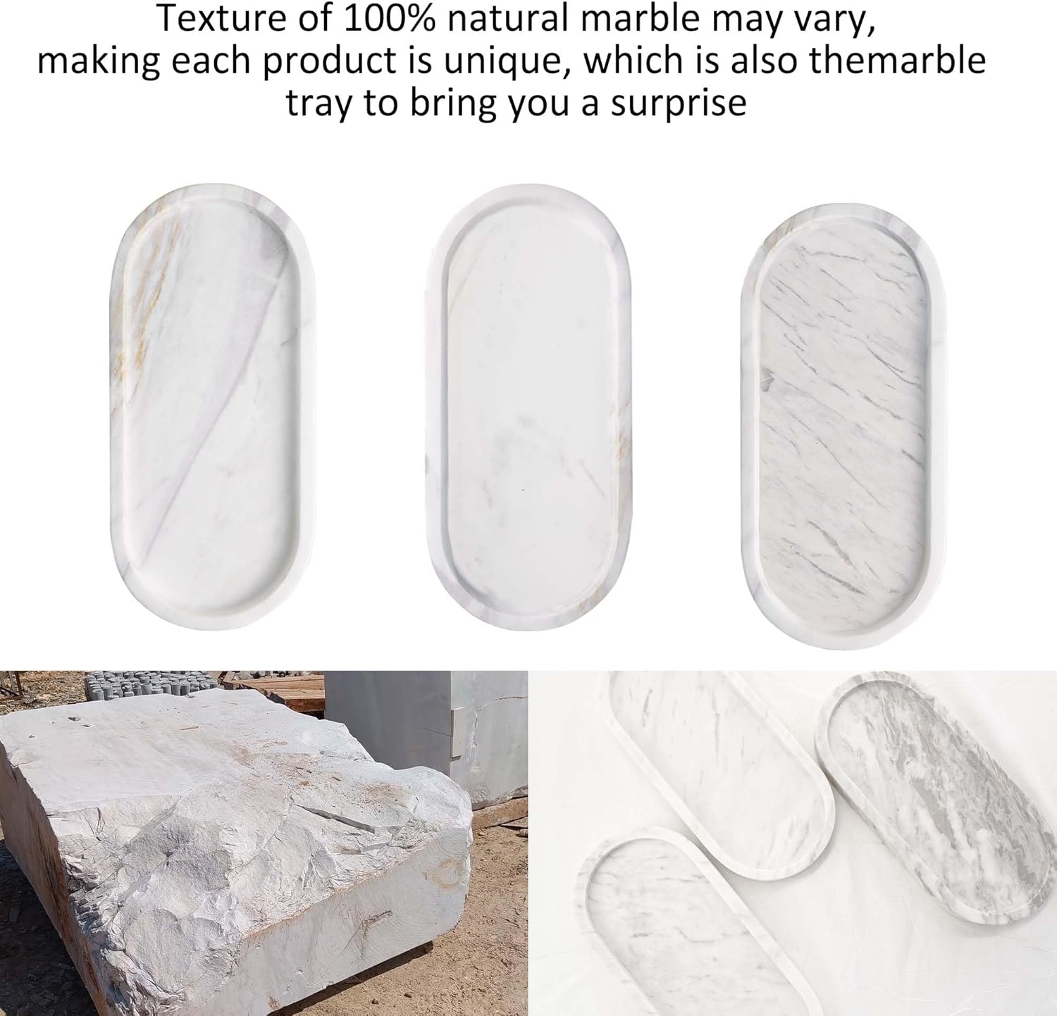 Elegant Natural Marble Bathroom Vanity Tray for Non-Slip Organization