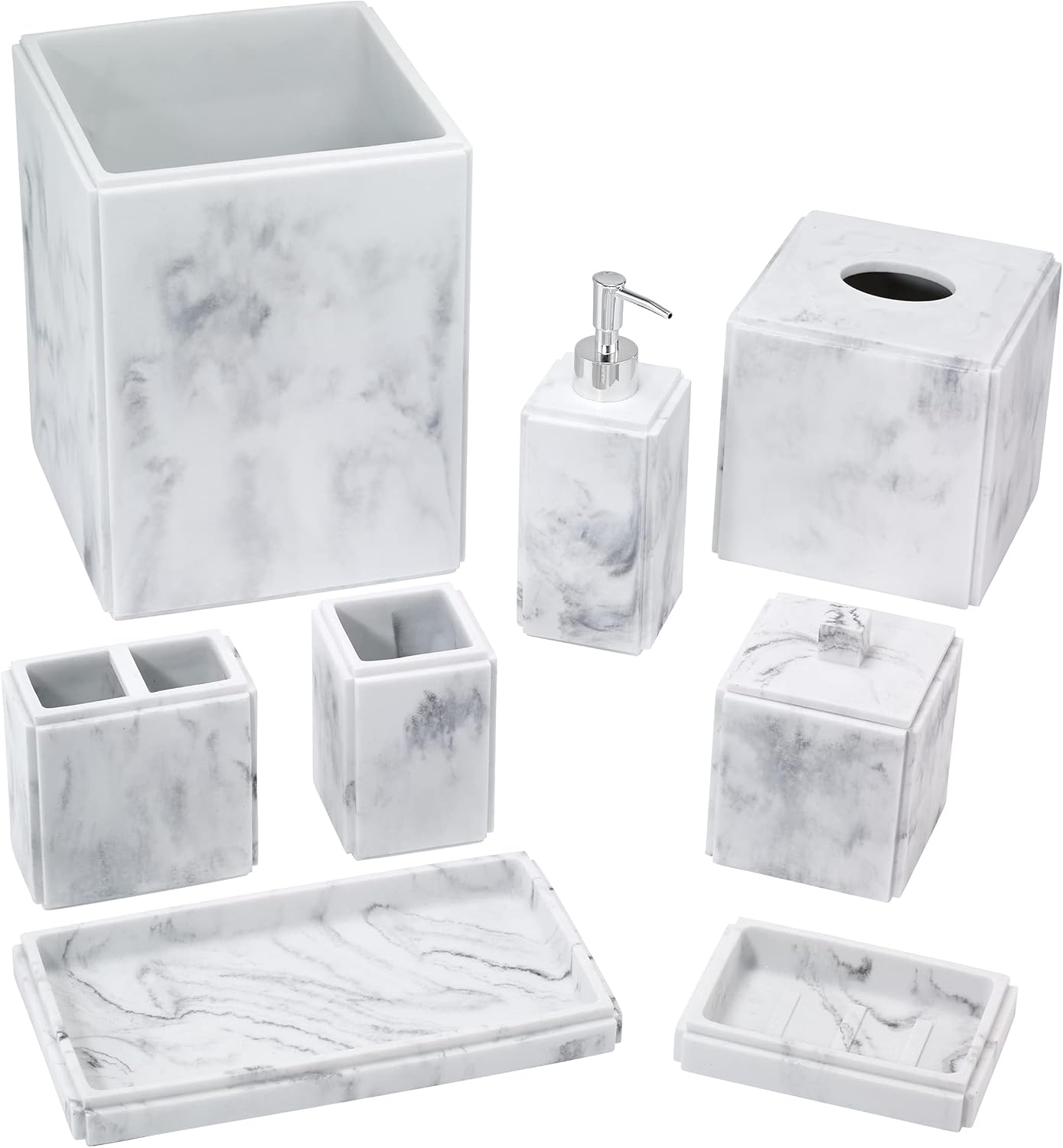 Premium Resin Tumbler Marble-Style Bathroom Organizer
