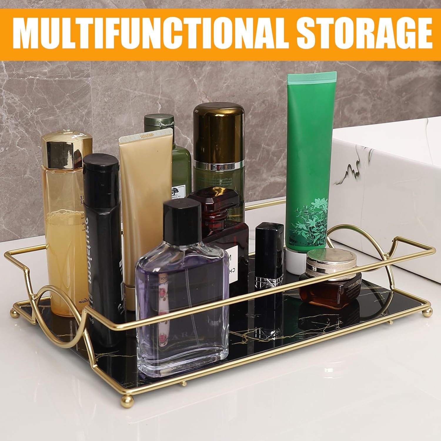 Luxury Bath Counter Organizer trays by Virvia - Black Gold