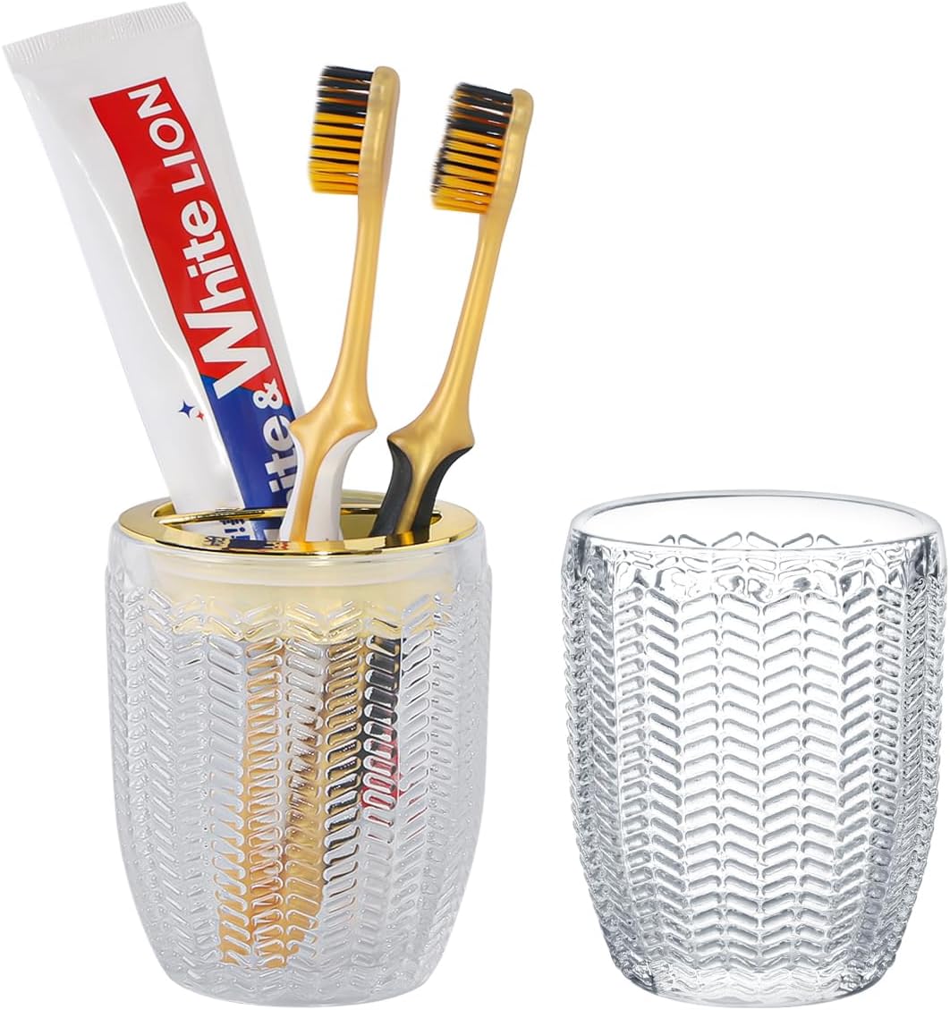 2-Piece Glass Toothbrush and Toothpaste Holder Set