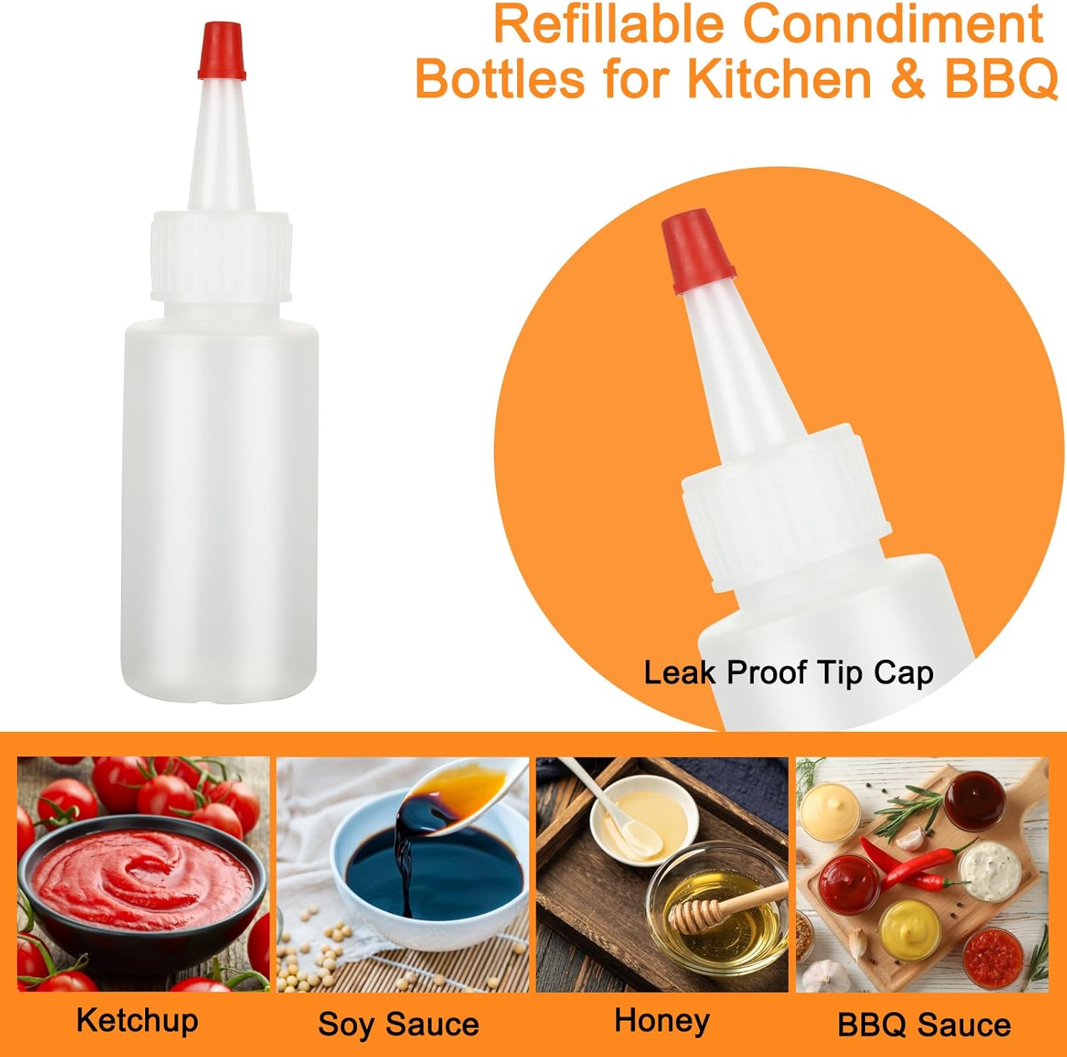 Acrux750-Pack 2 oz Plastic Condiment Squeeze Bottles Durable Leak-Proof