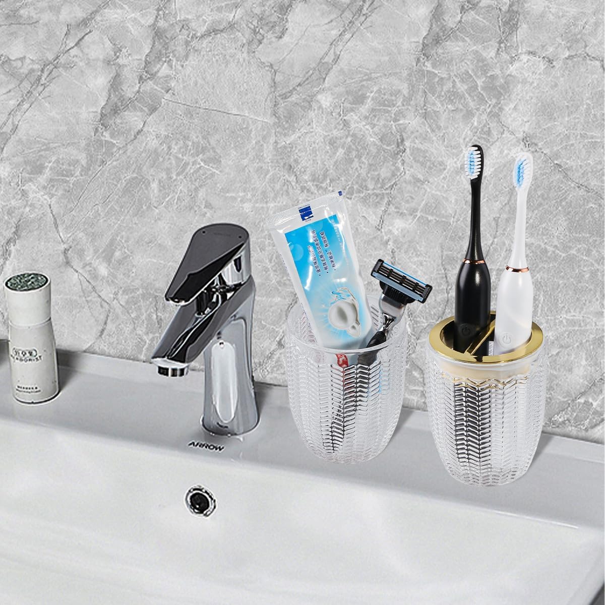 2-Piece Glass Toothbrush and Toothpaste Holder Set