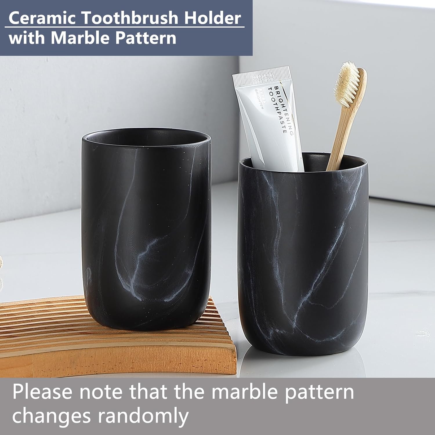 Black Marble Design Ceramic Toothbrush Organizer