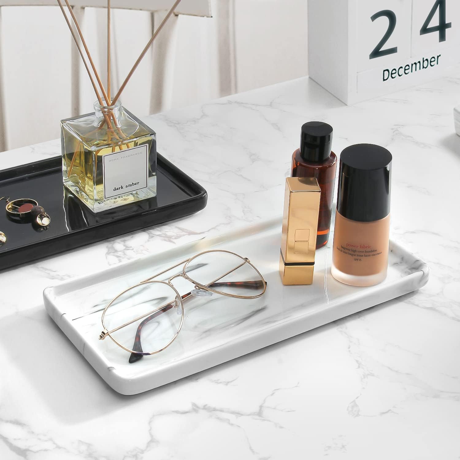 Stylish 10 Ceramic Marble Tray for Bath Kitchen