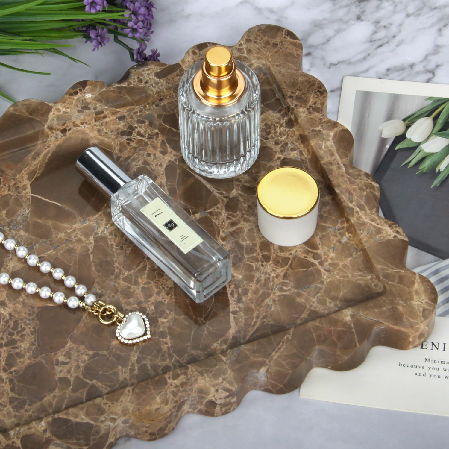 Natural Marble Luxury Vanity Tray for Bathroom Kitchen