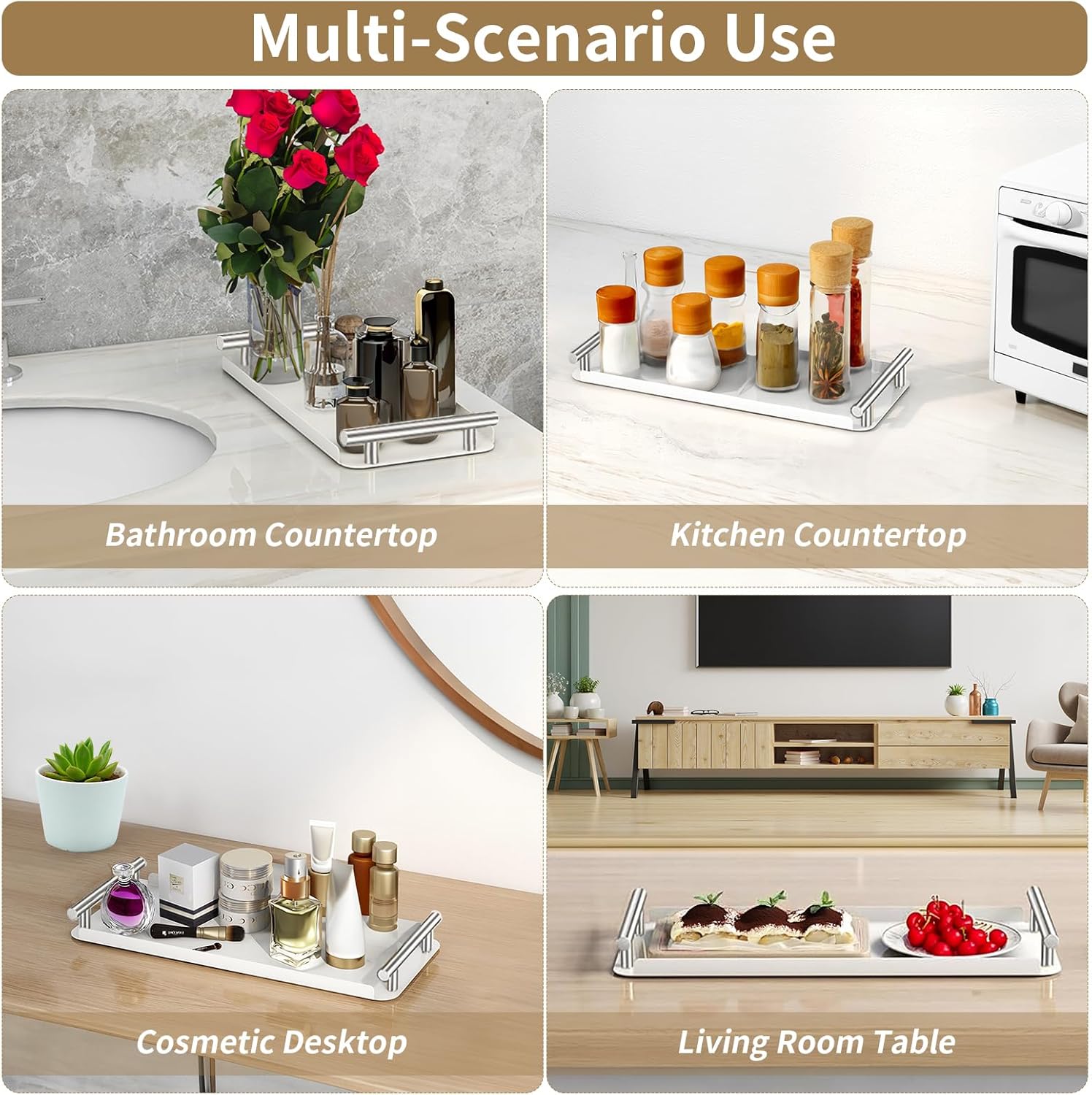 Stylish Handled Stainless Steel Toilet Tank Tray With Storage White Silver Option