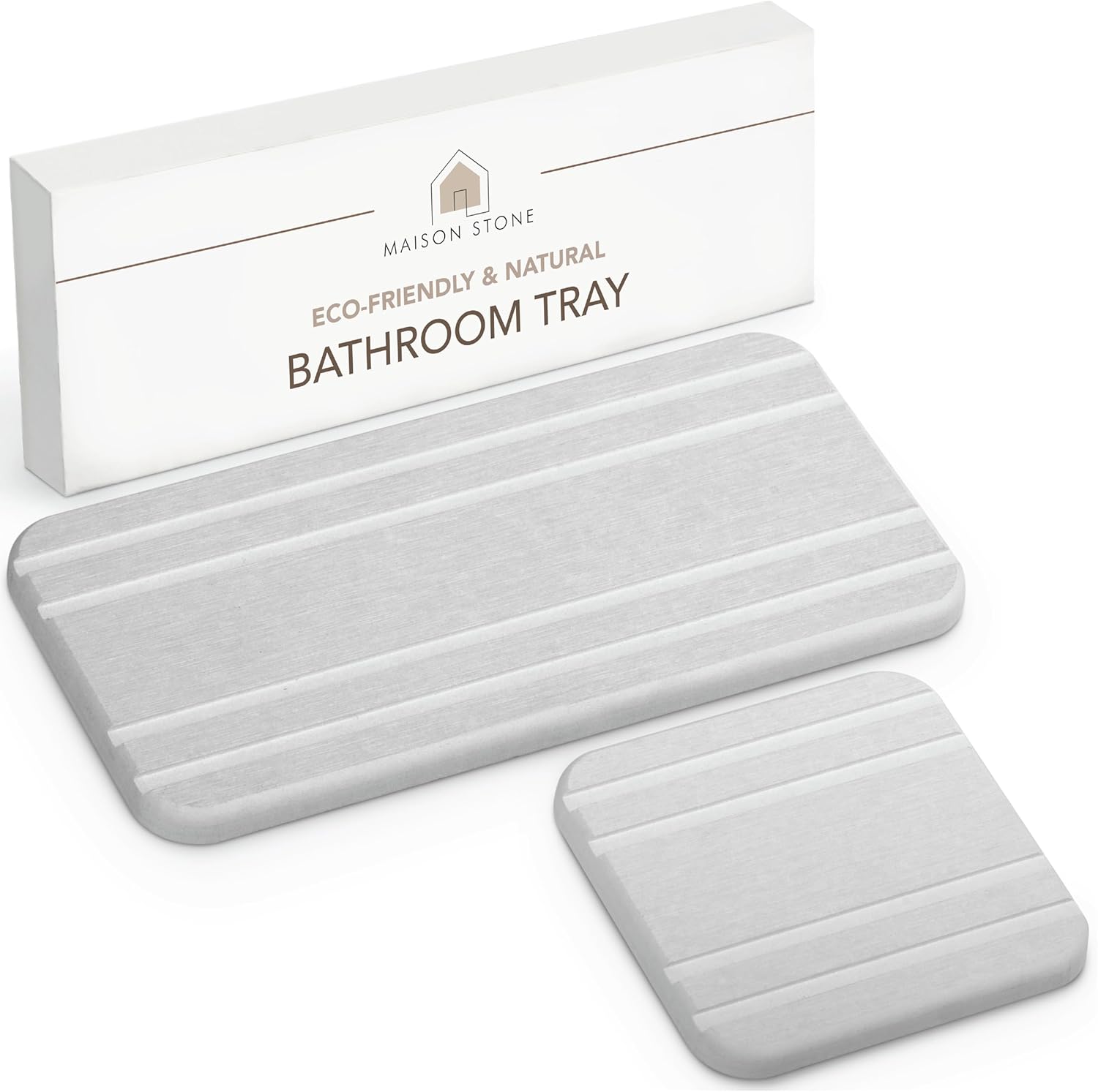 Maison Stone Bathroom Tray with Vanity Tray - Absorbent Eco-Friendly 8x4 Countertop