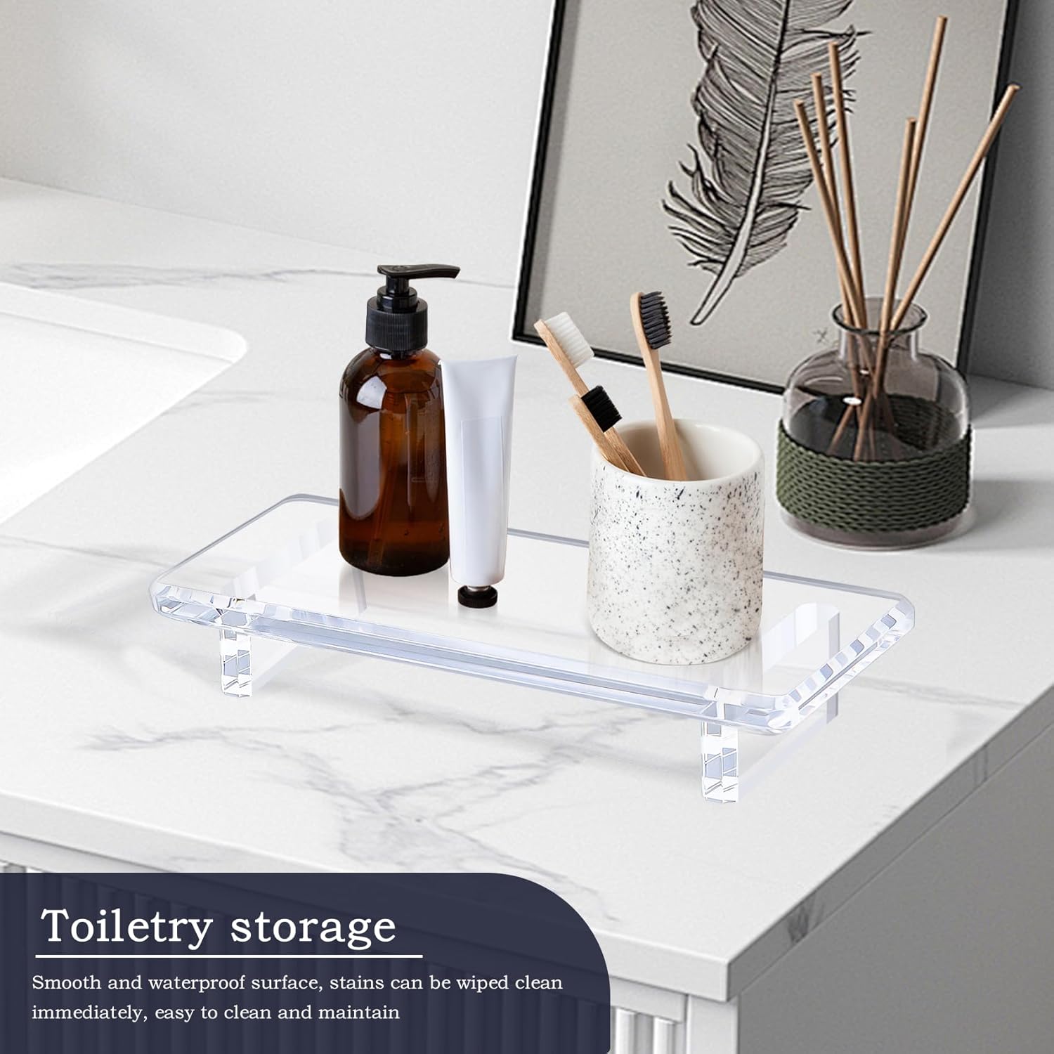 2-Piece Acrylic Bathroom Counter Tray Stand