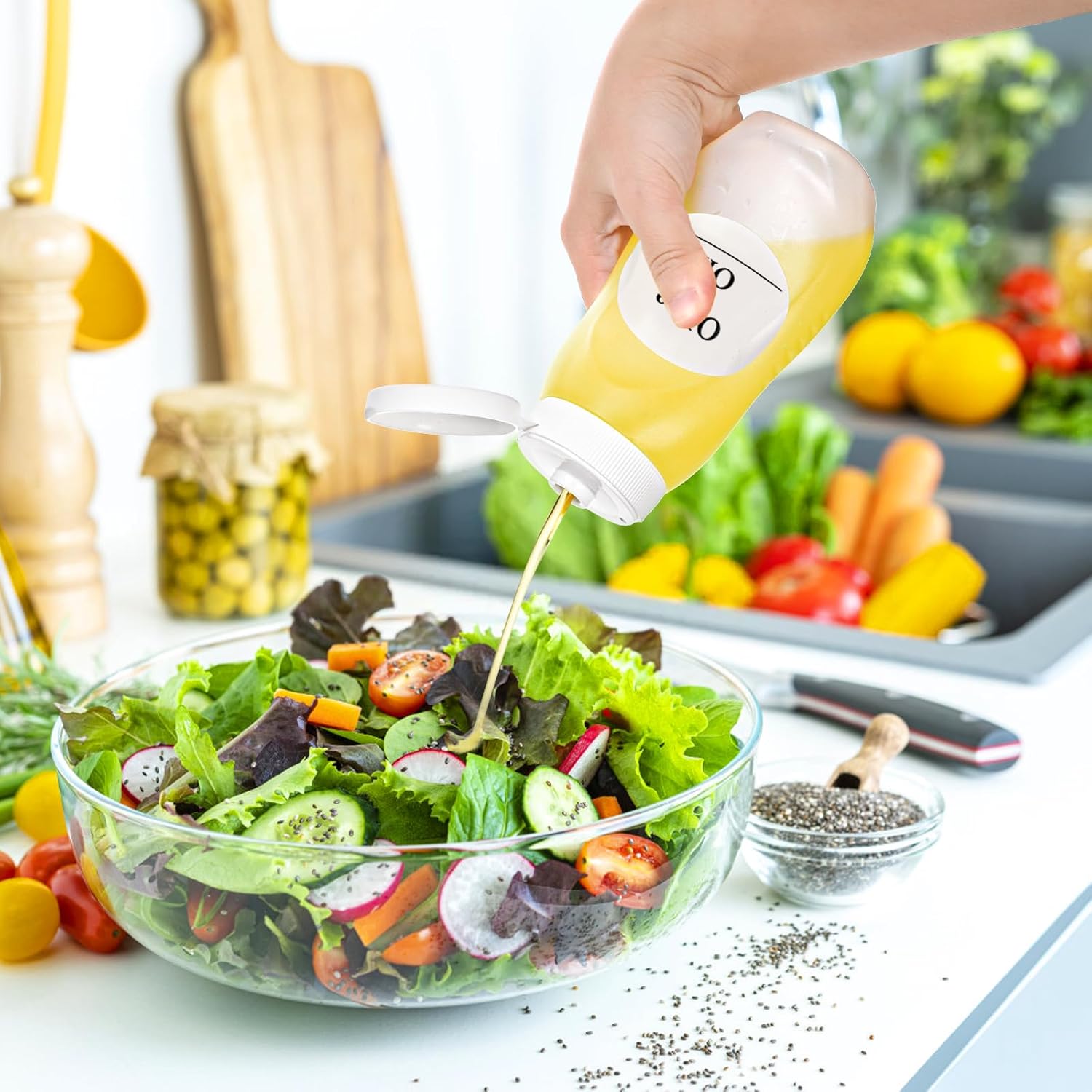 Sleek Expandable Condiment Squeeze Bottles with Flip TopLabels for Kitchen Use