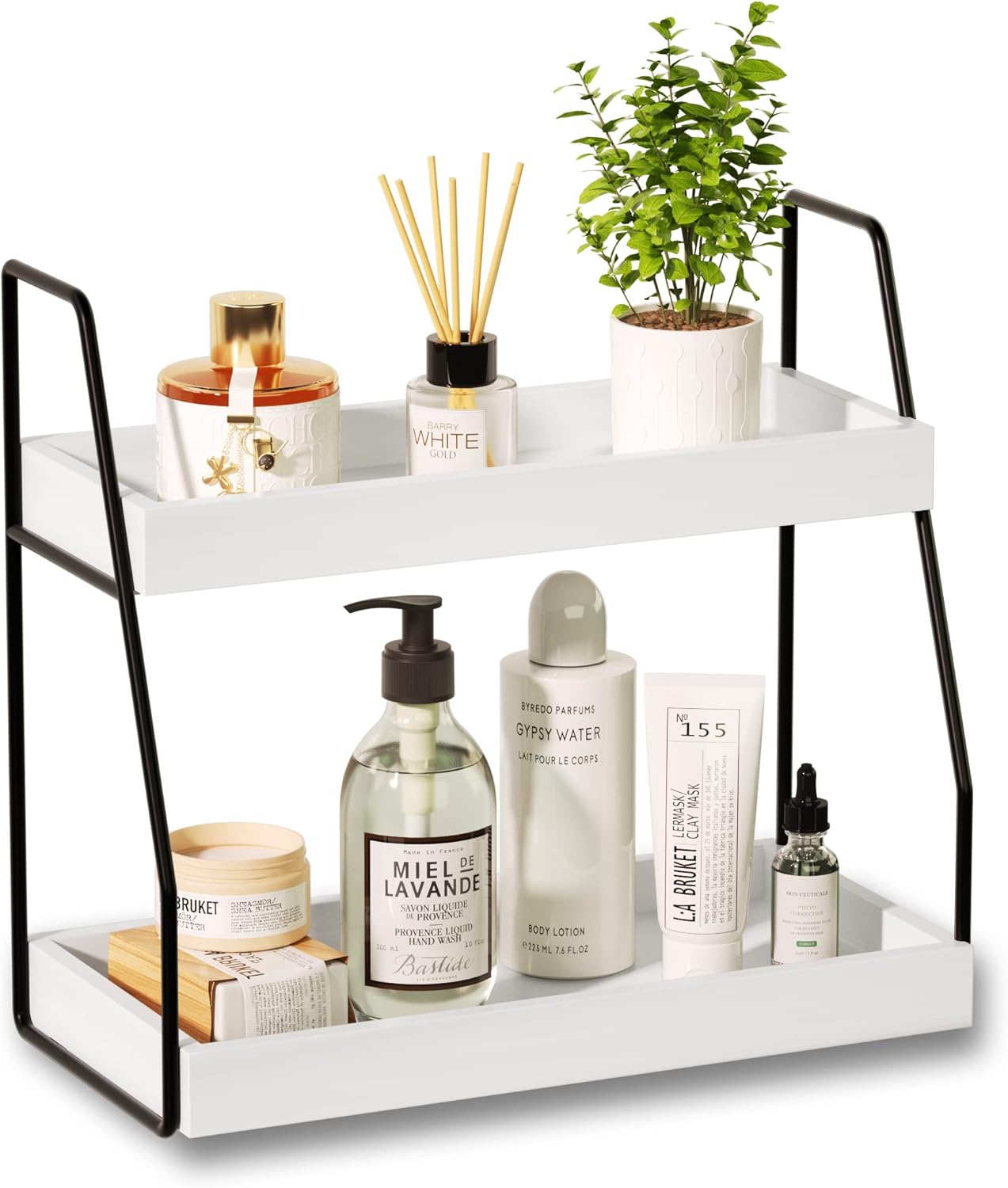 Double-Tier White Bathroom Organizer for Space-Saving Storage