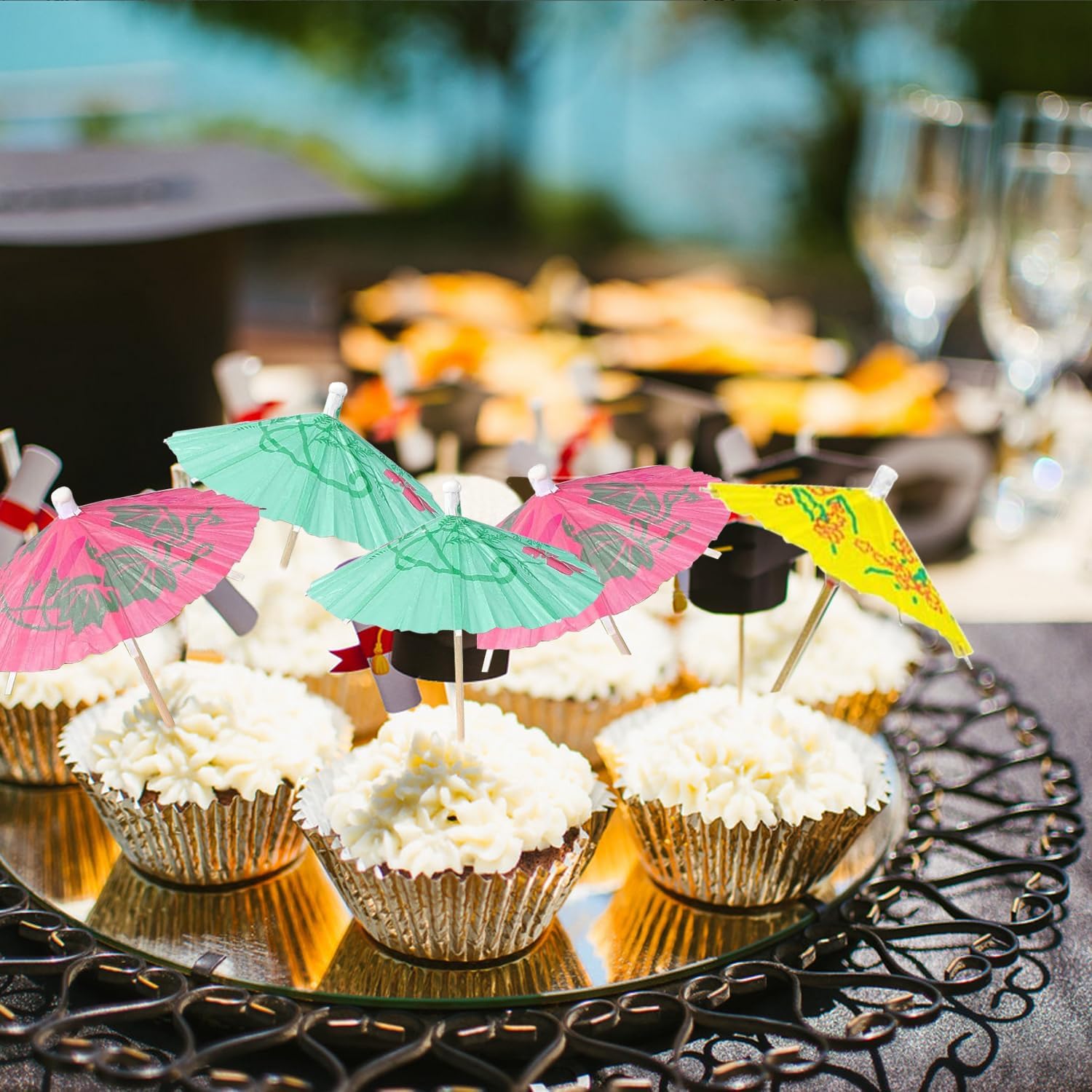 Stylish 50-Pack Umbrella Cocktail Picks for tropical parties