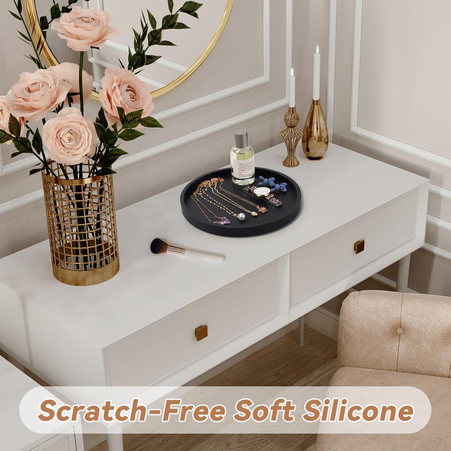NiHome Thickened Silicone Vanity Organizer Tray Black
