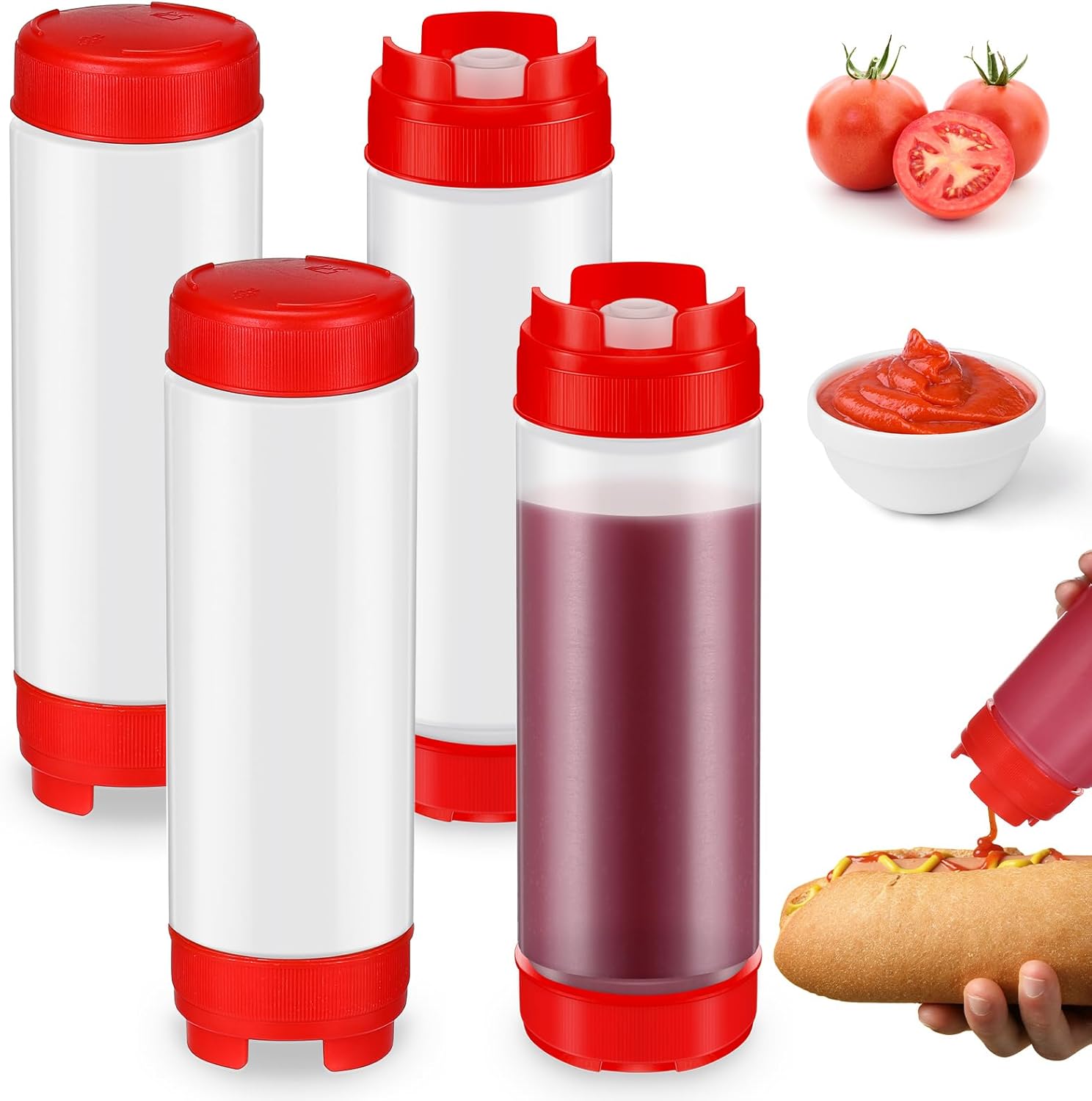 4-Piece Red Squeeze Bottles