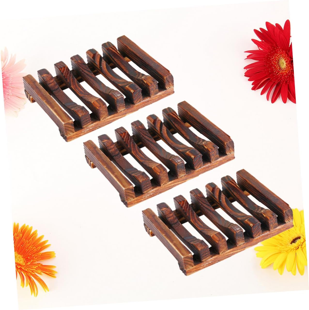 3pcs Wooden Soap Dish Natural Drain Soap Rack for Bath Kitchen