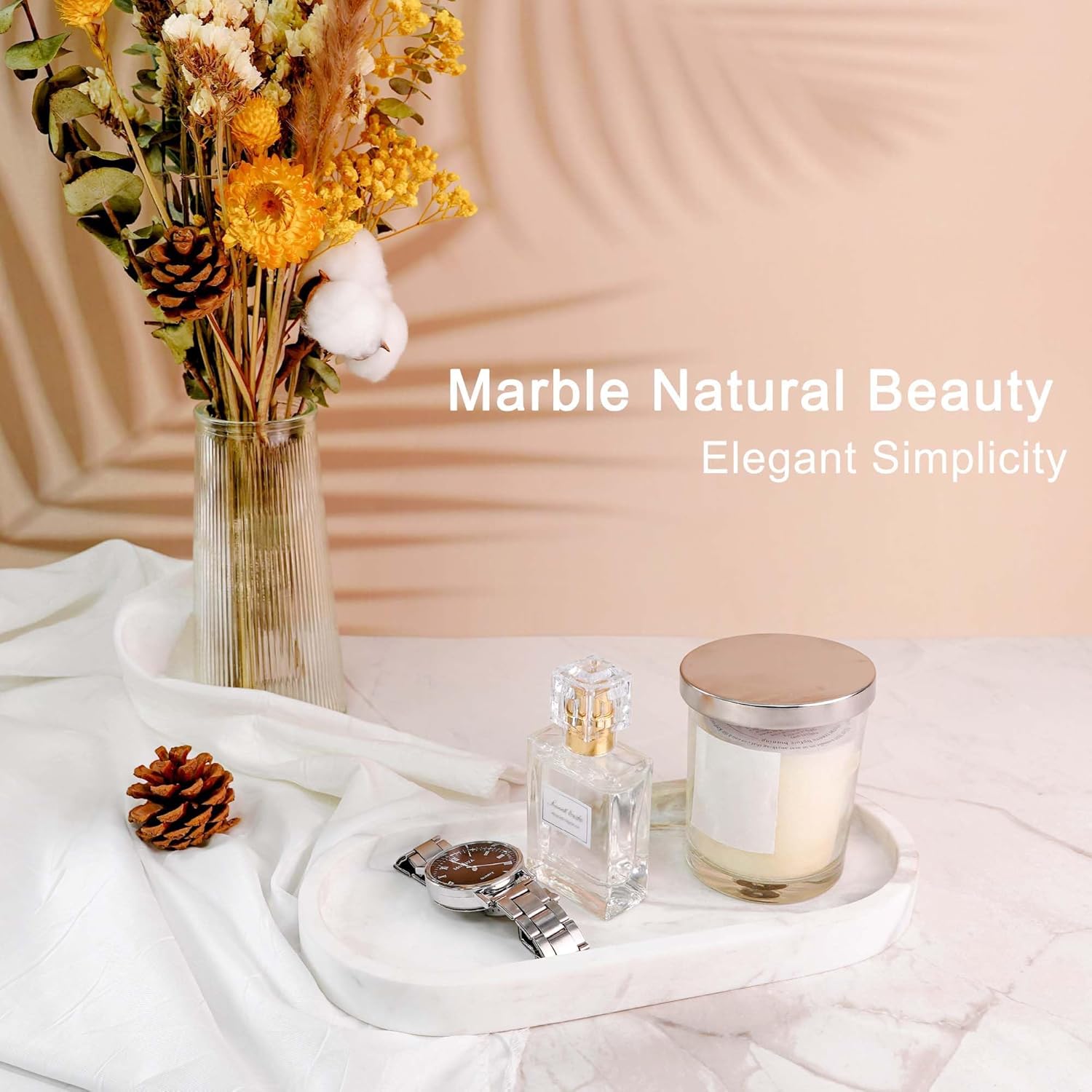 Elegant Natural Marble Bathroom Vanity Tray for Non-Slip Organization