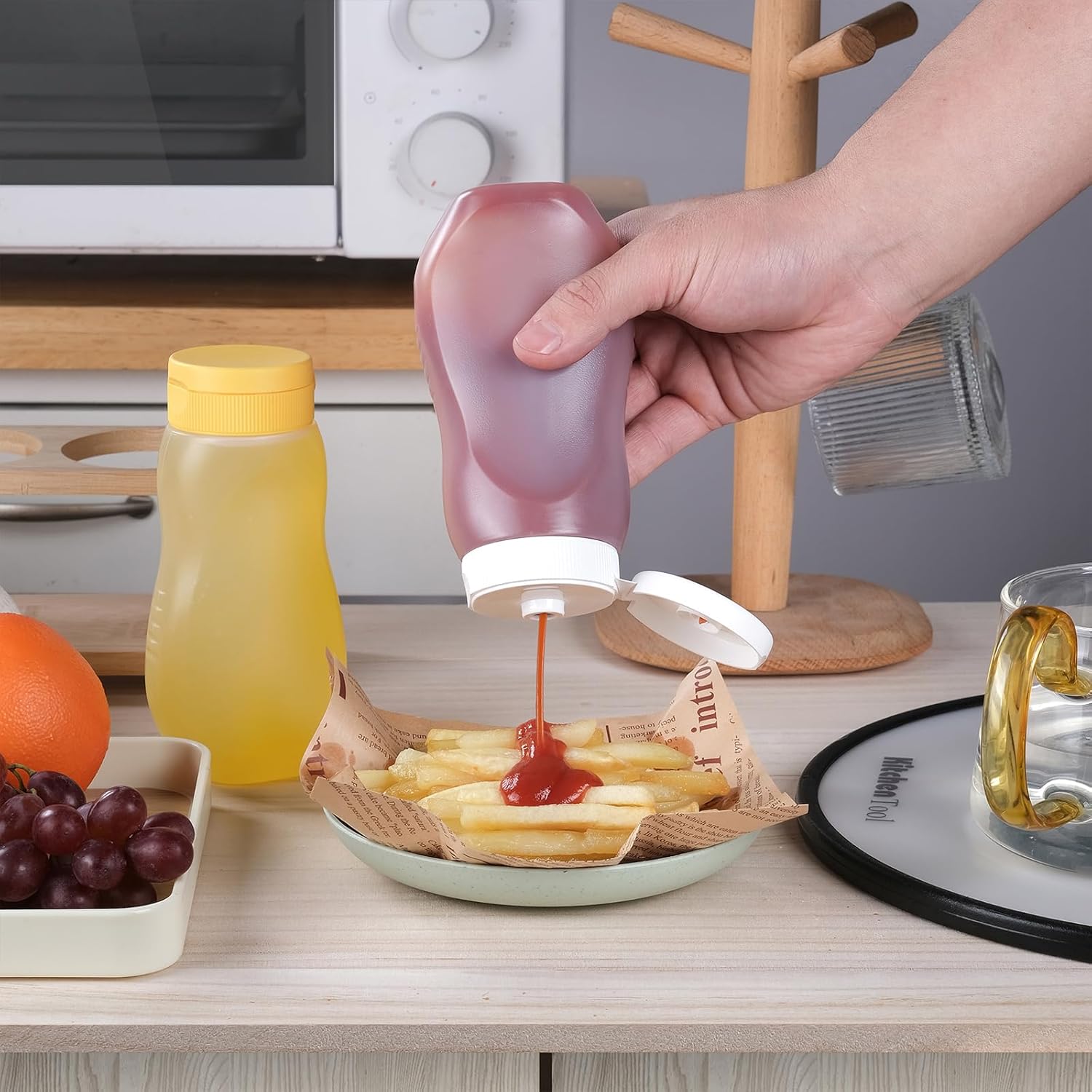 6 Pack Condiment Squeeze Bottles with Flip Top and Caps