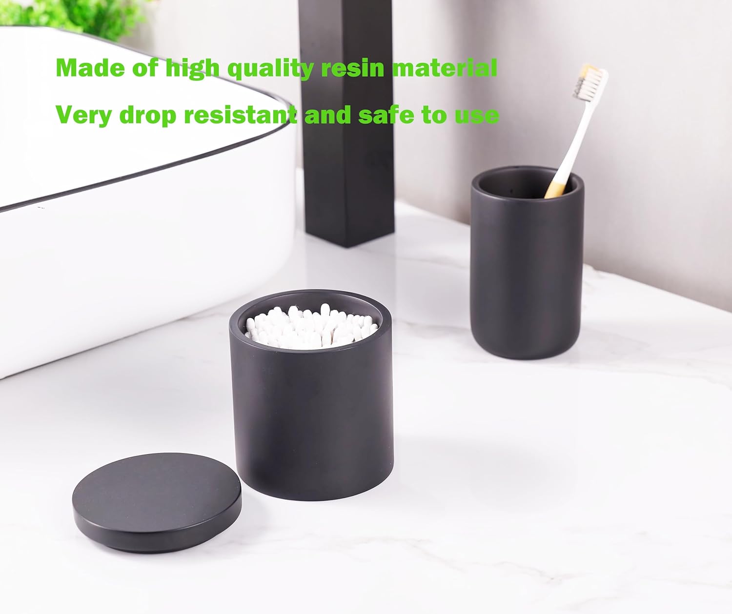 Resin Bathroom Tumbler Cup Matte Black Multifunctional Holder