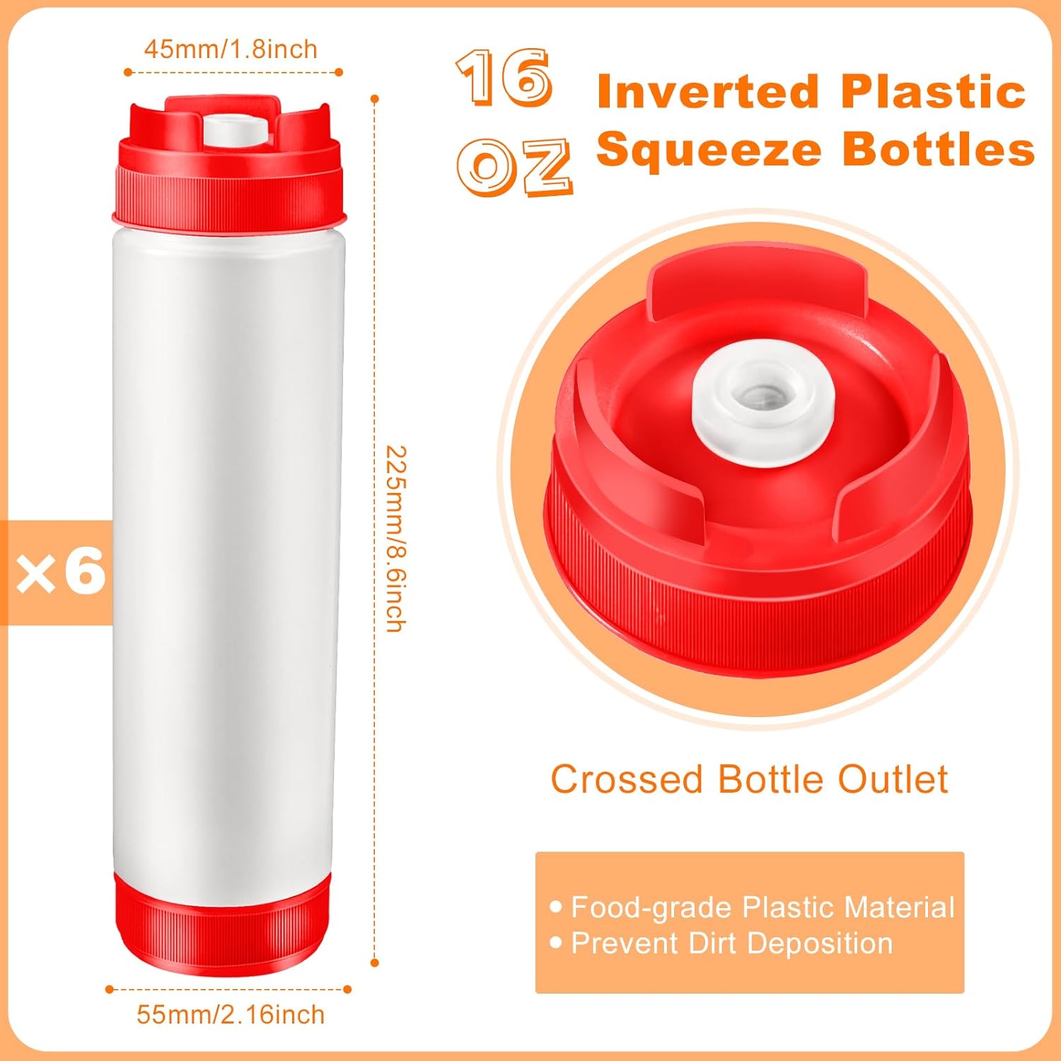 CHIVENIDO 6PCS 16oz Condiment Squeeze Bottles