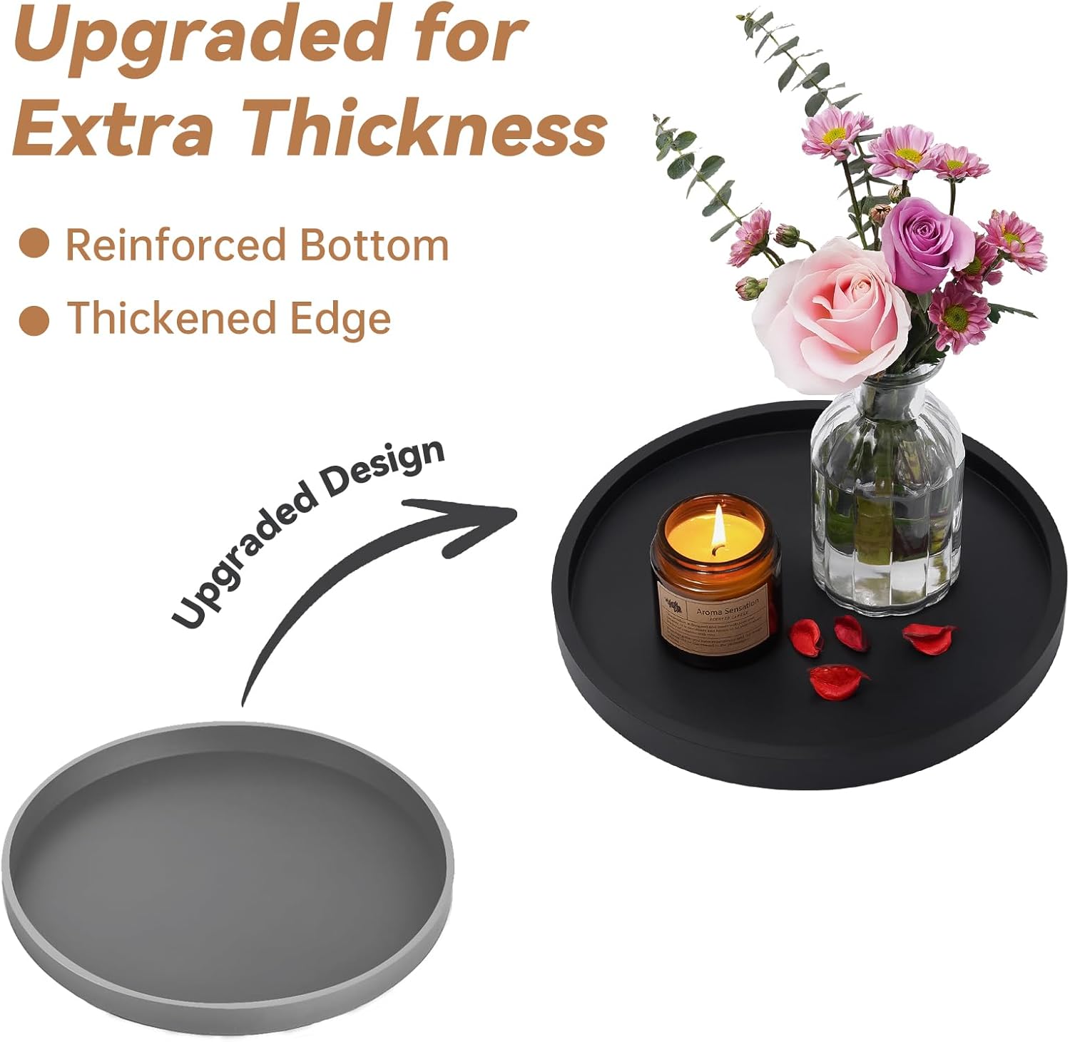 NiHome Thickened Silicone Vanity Organizer Tray Black