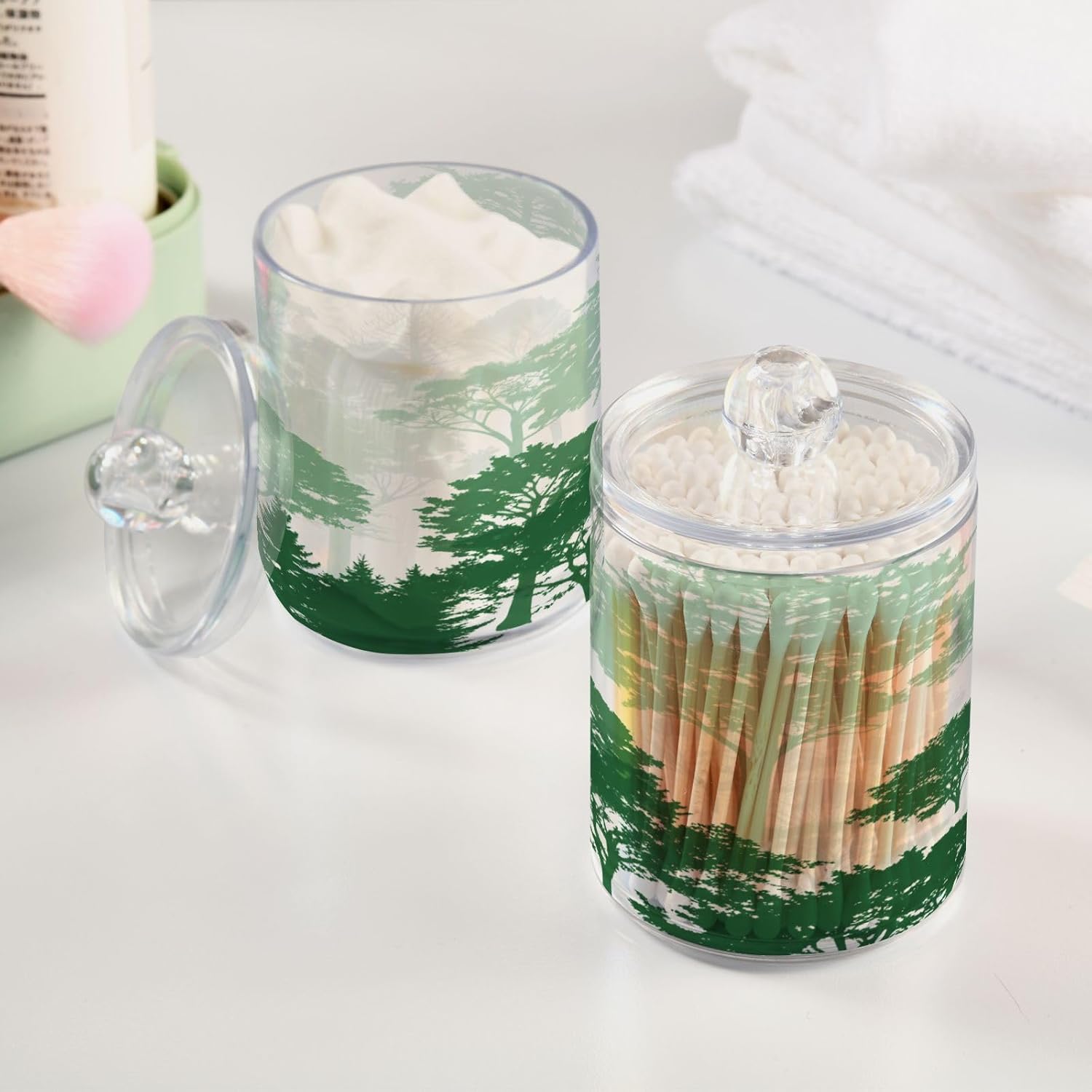 Qilmy 2-Pack Forest Silhouette Pattern Qtip Holder