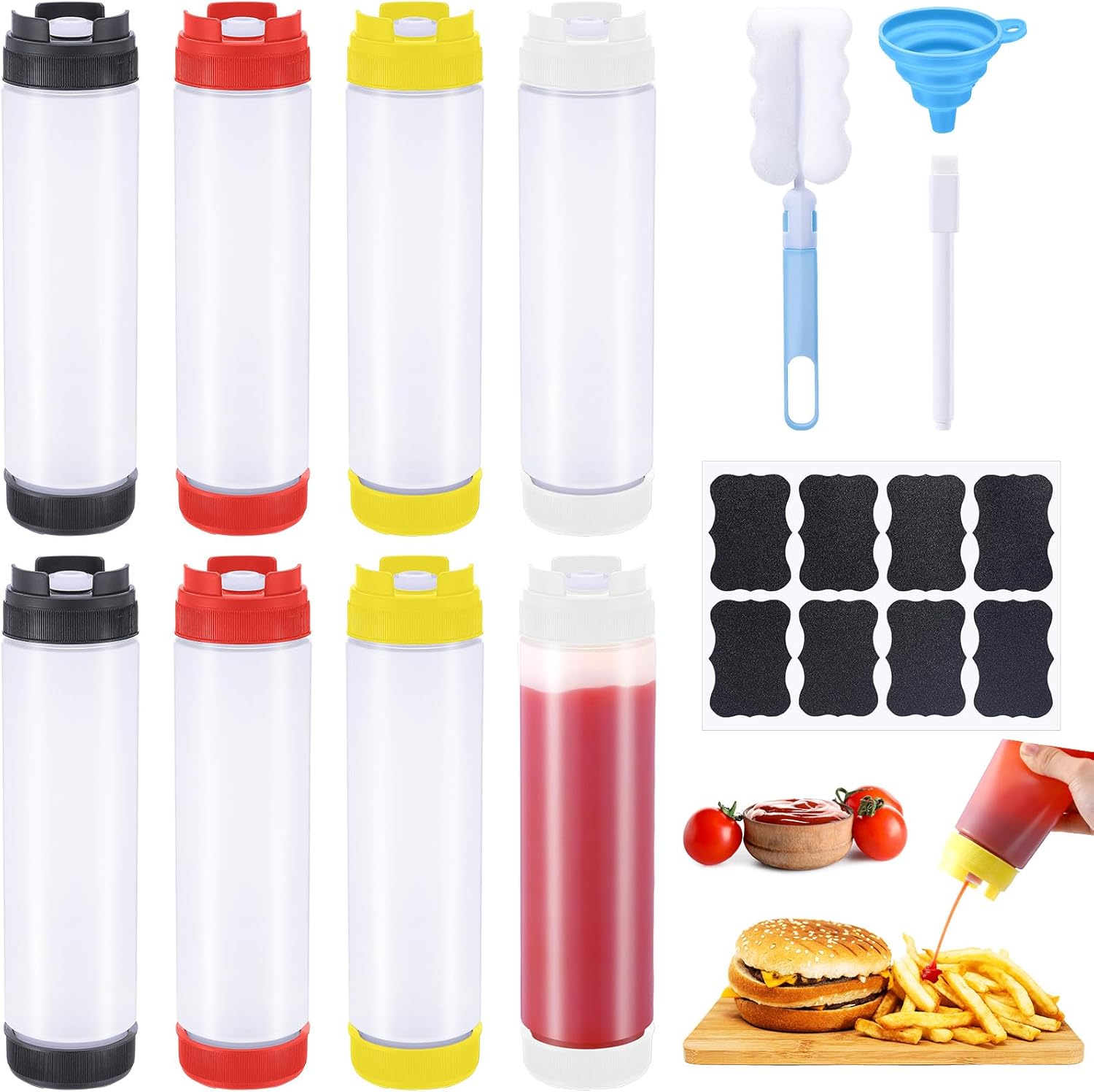 ZhouBoat 8-Piece 16oz Squeeze Bottles Condiment Ketchup Dispensers