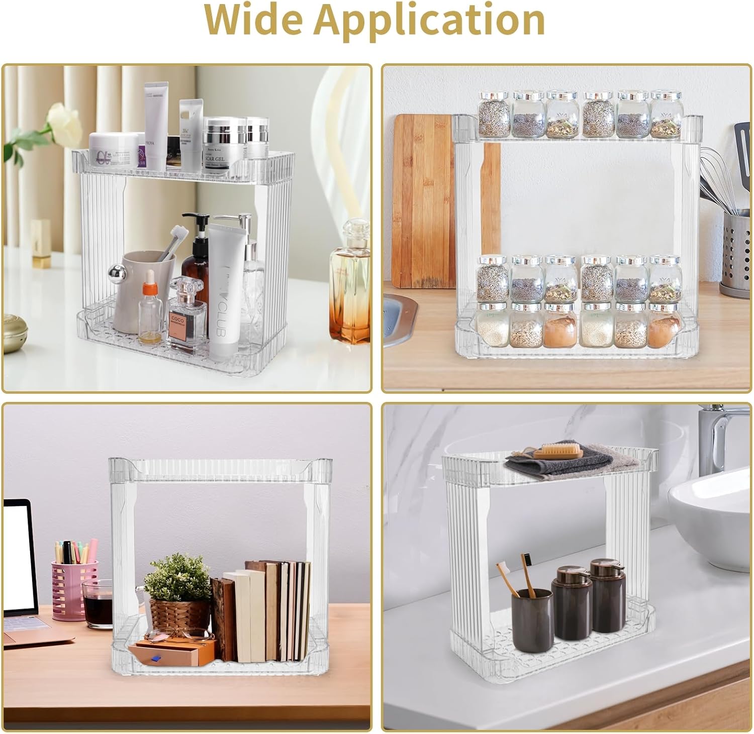 Stackable 2-Tier Bathroom Organizer with clear trays and open design