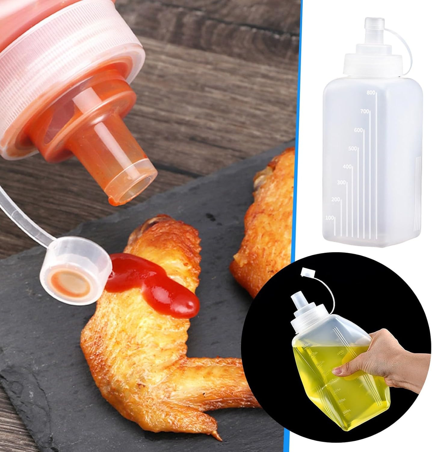 Sauce Bottles Set 2 Pack PP Material Squeeze Condiment dispensers