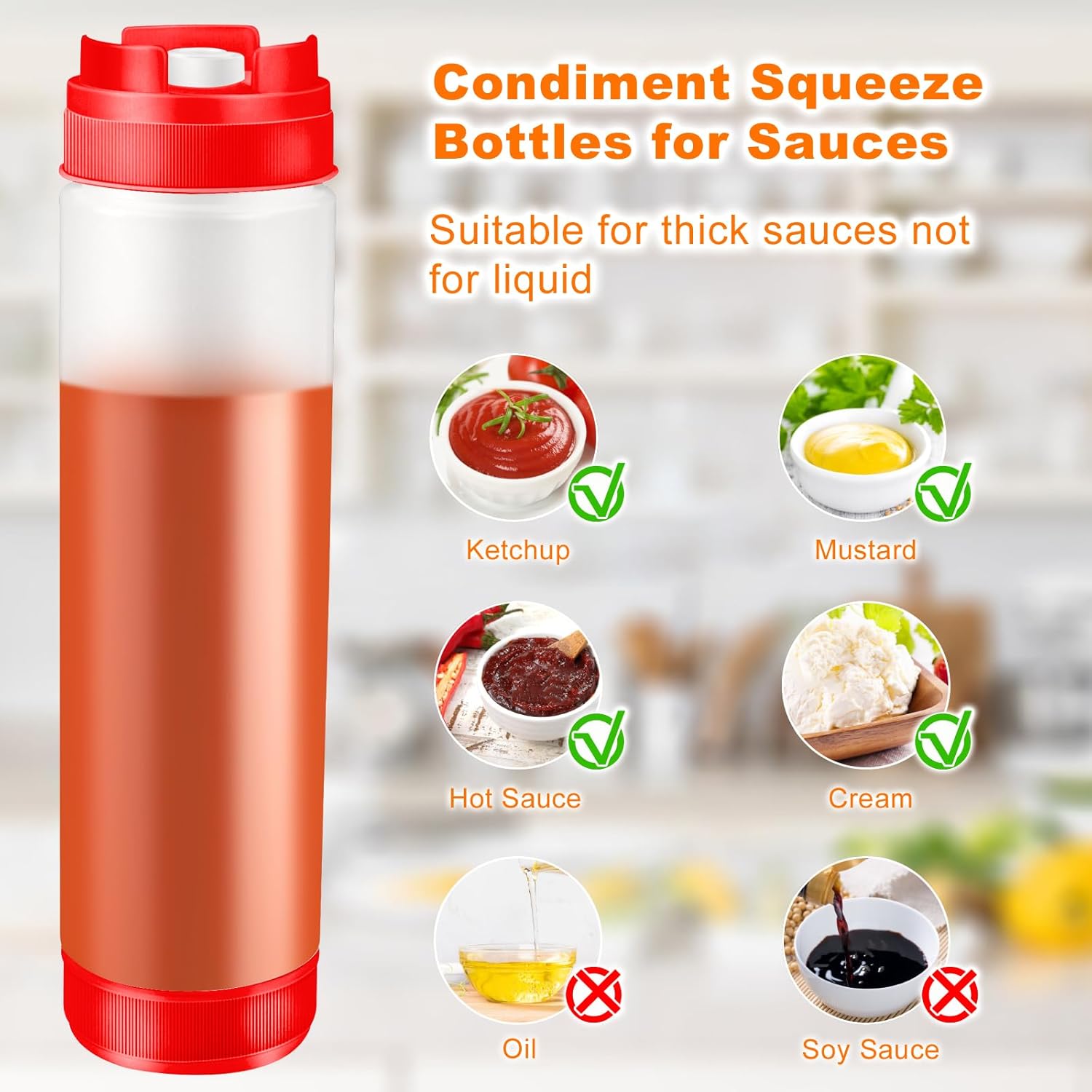 CHIVENIDO 6PCS 16oz Condiment Squeeze Bottles