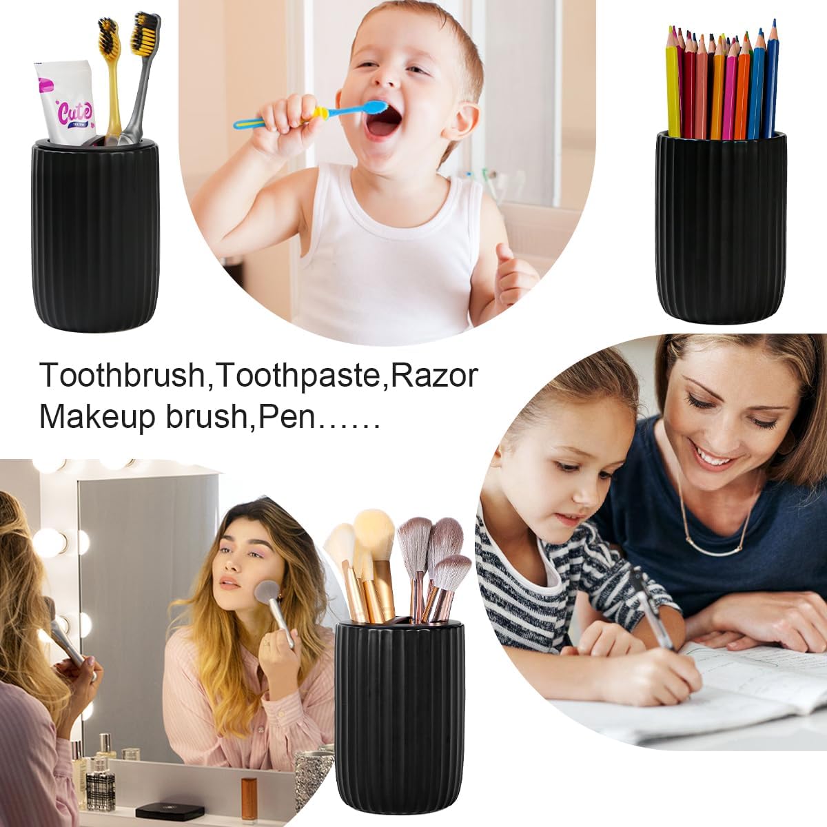 Matte Black Ceramic Toothbrush Holders Set for Bathrooms