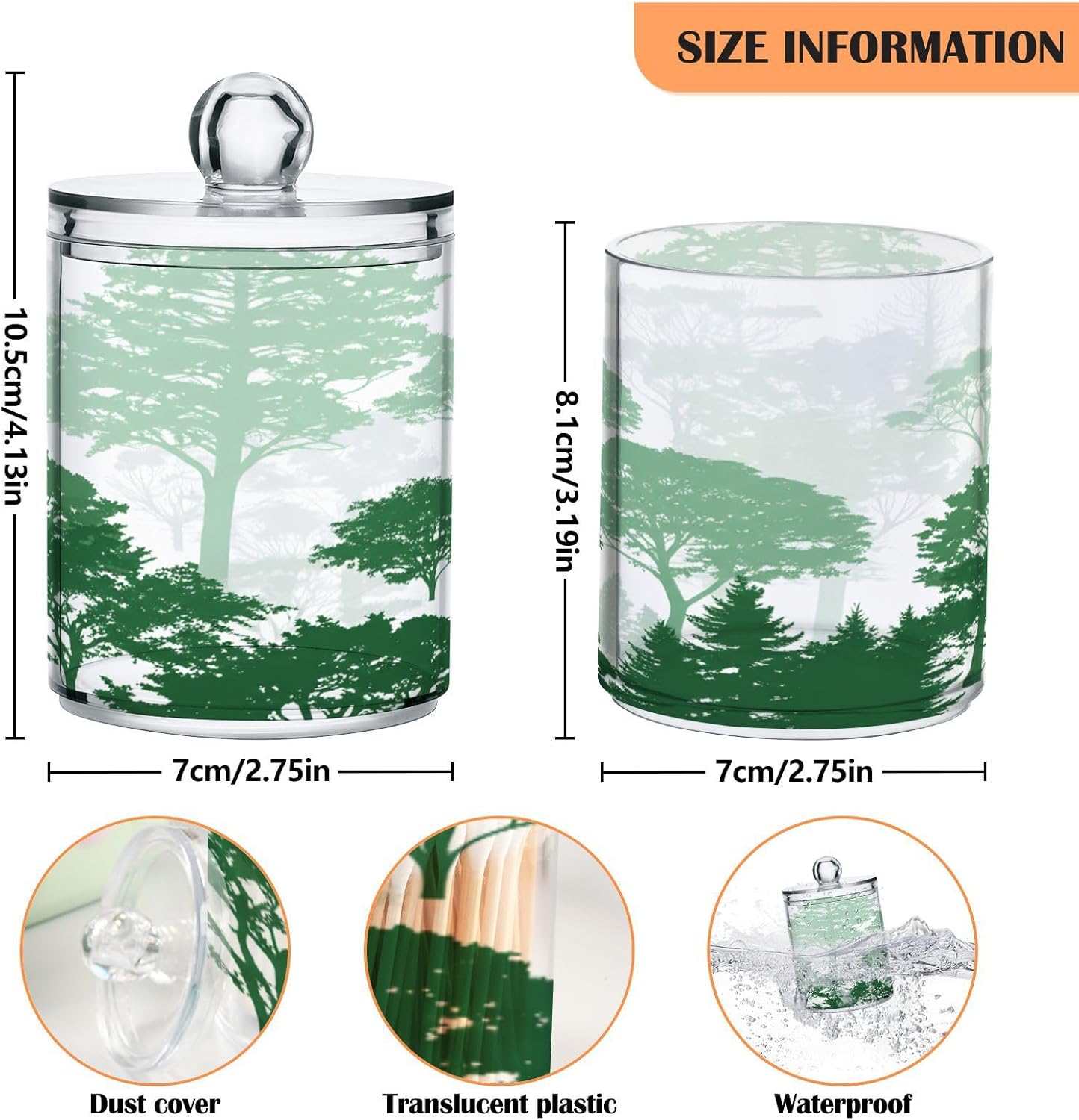 Qilmy 2-Pack Forest Silhouette Pattern Qtip Holder