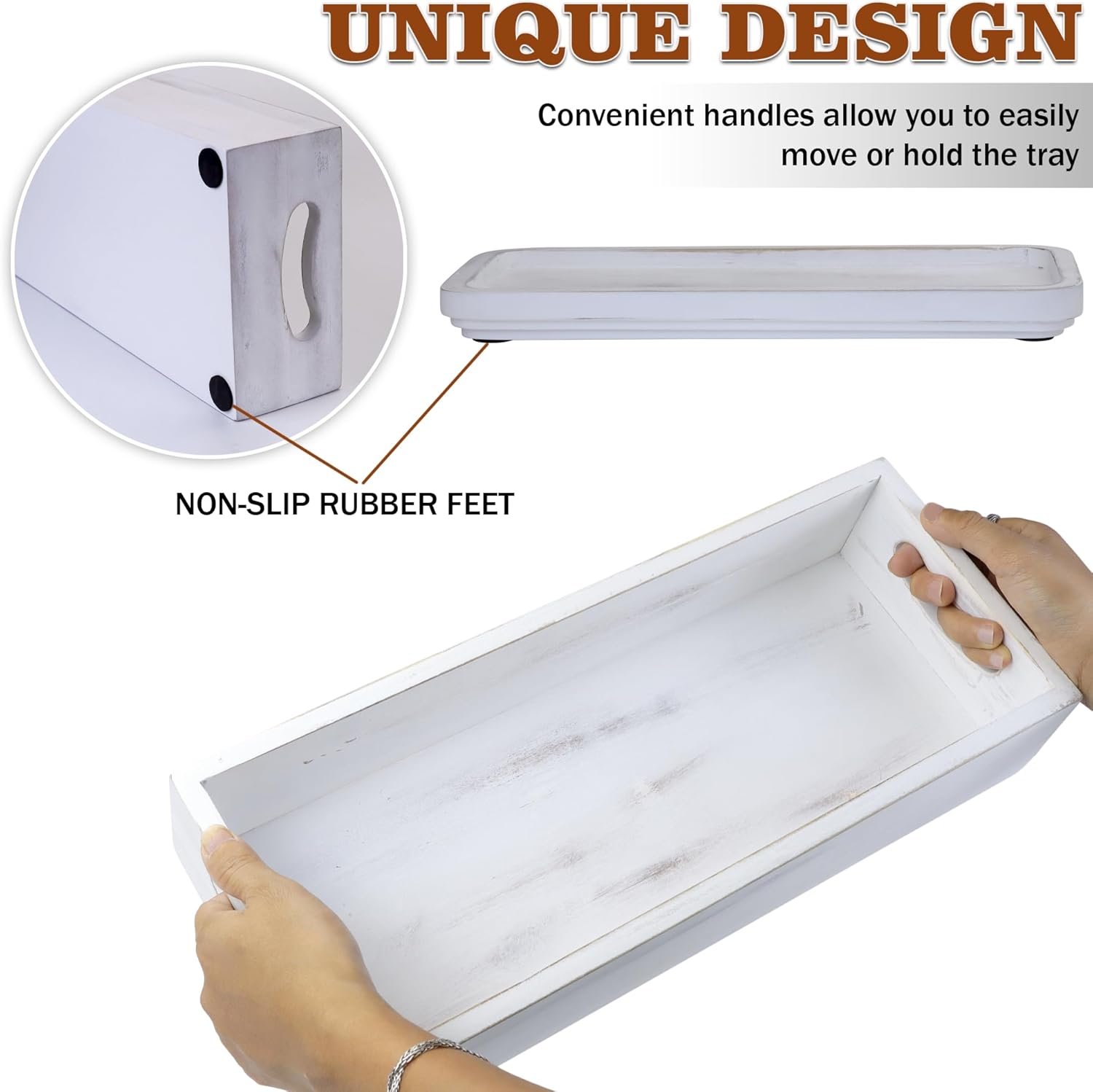 Demigo Bathroom Tray Set of 2 Acacia Wood Decor Organizer