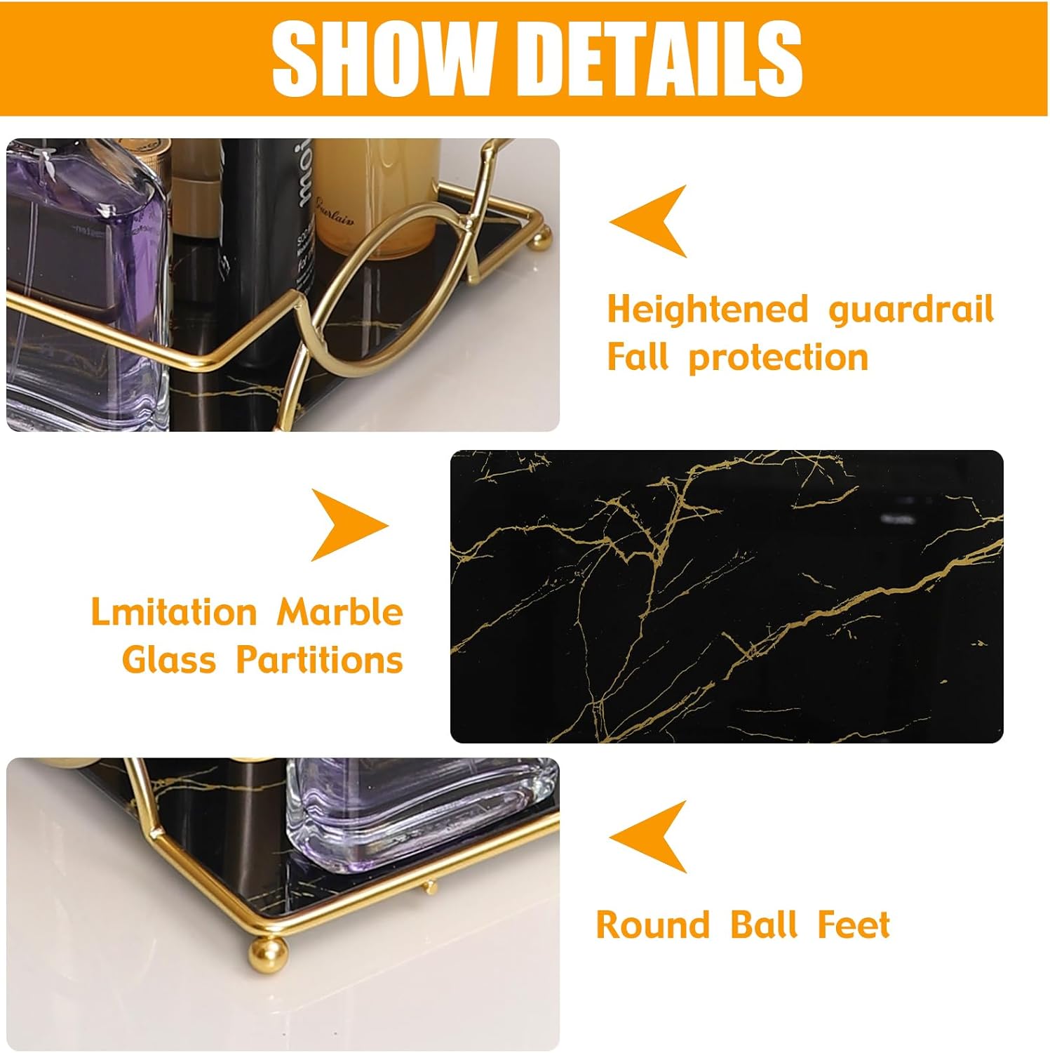 Luxury Bath Counter Organizer trays by Virvia - Black Gold
