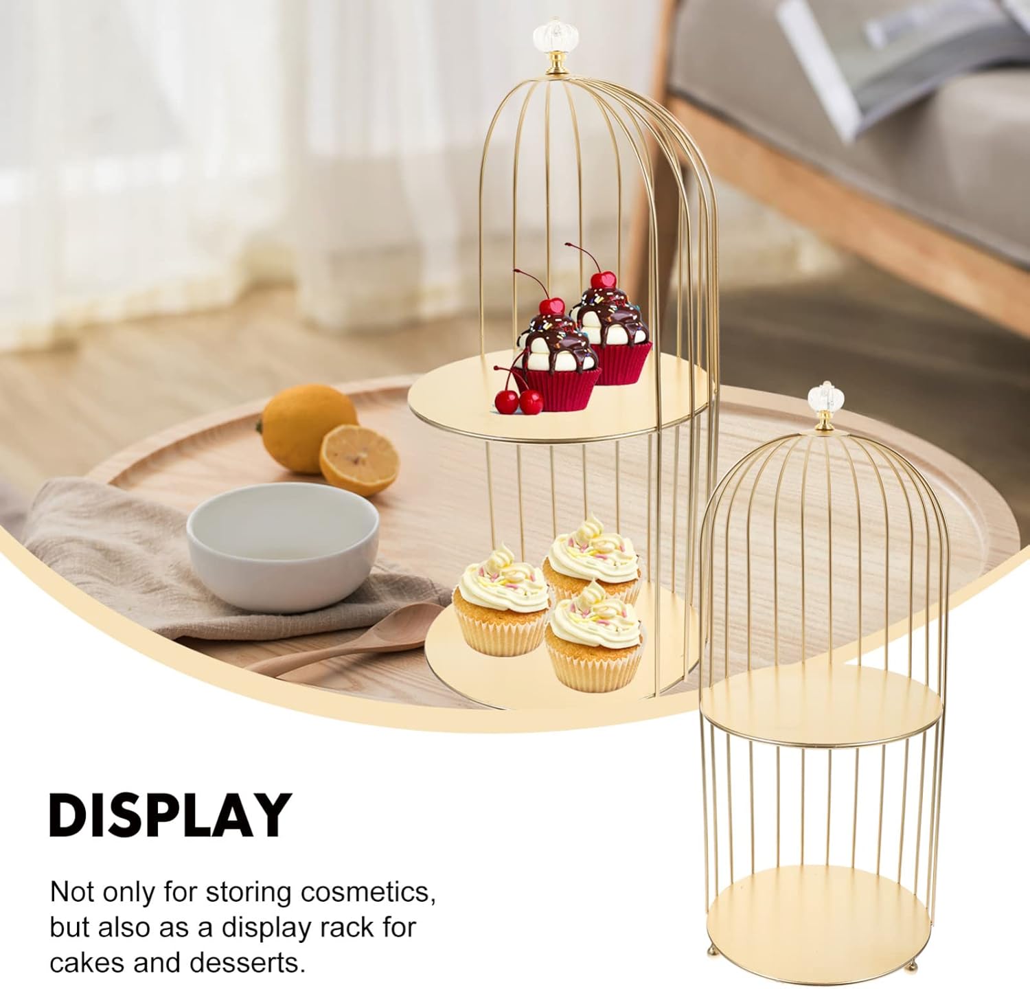 Hemoton 2-Tier Metal Bird Cage Cosmetic Organizer
