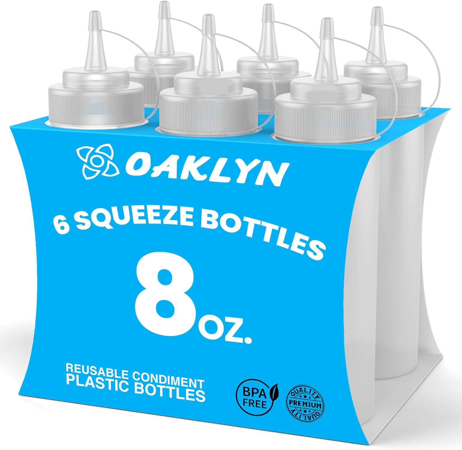Oaklyn Squeeze Bottles 8oz 6 PackReusable Condiment Bottles