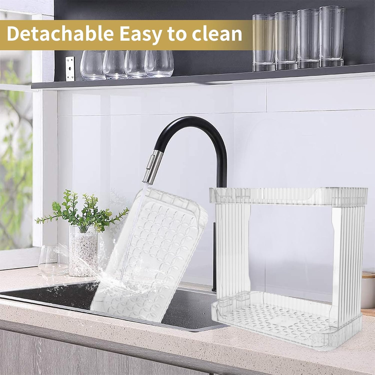 Stackable 2-Tier Bathroom Organizer with clear trays and open design