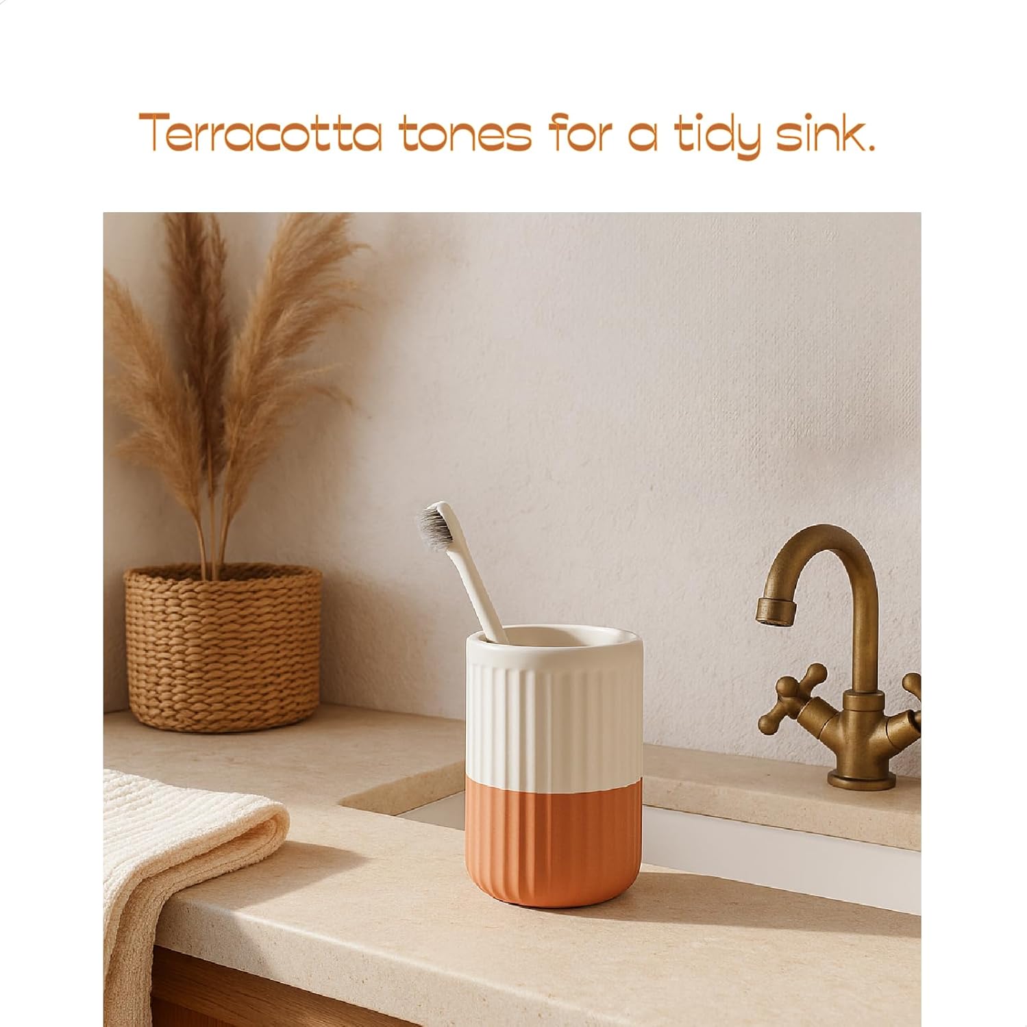 Elegant Two-Tone Ceramic Toothbrush and Organizer Holder
