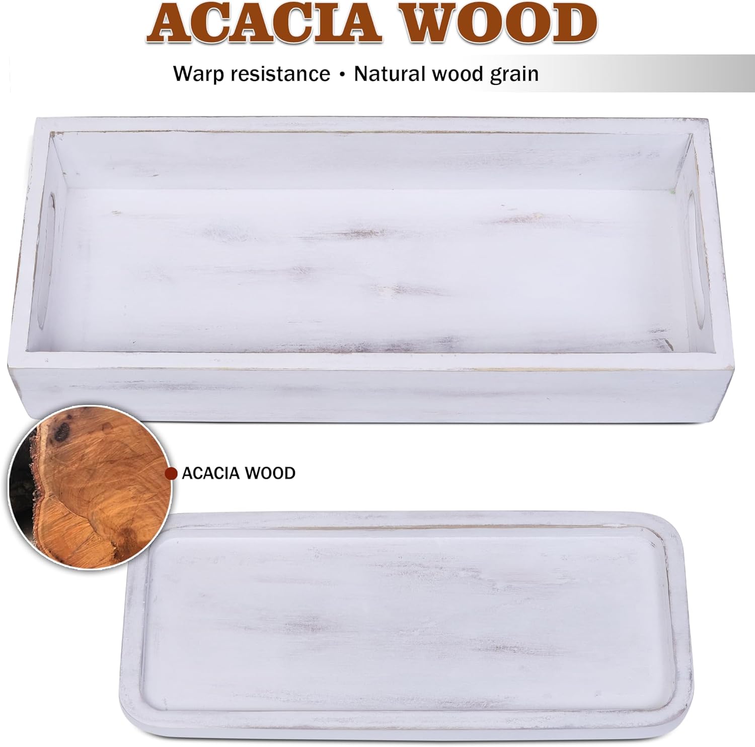 Demigo Bathroom Tray Set of 2 Acacia Wood Decor Organizer
