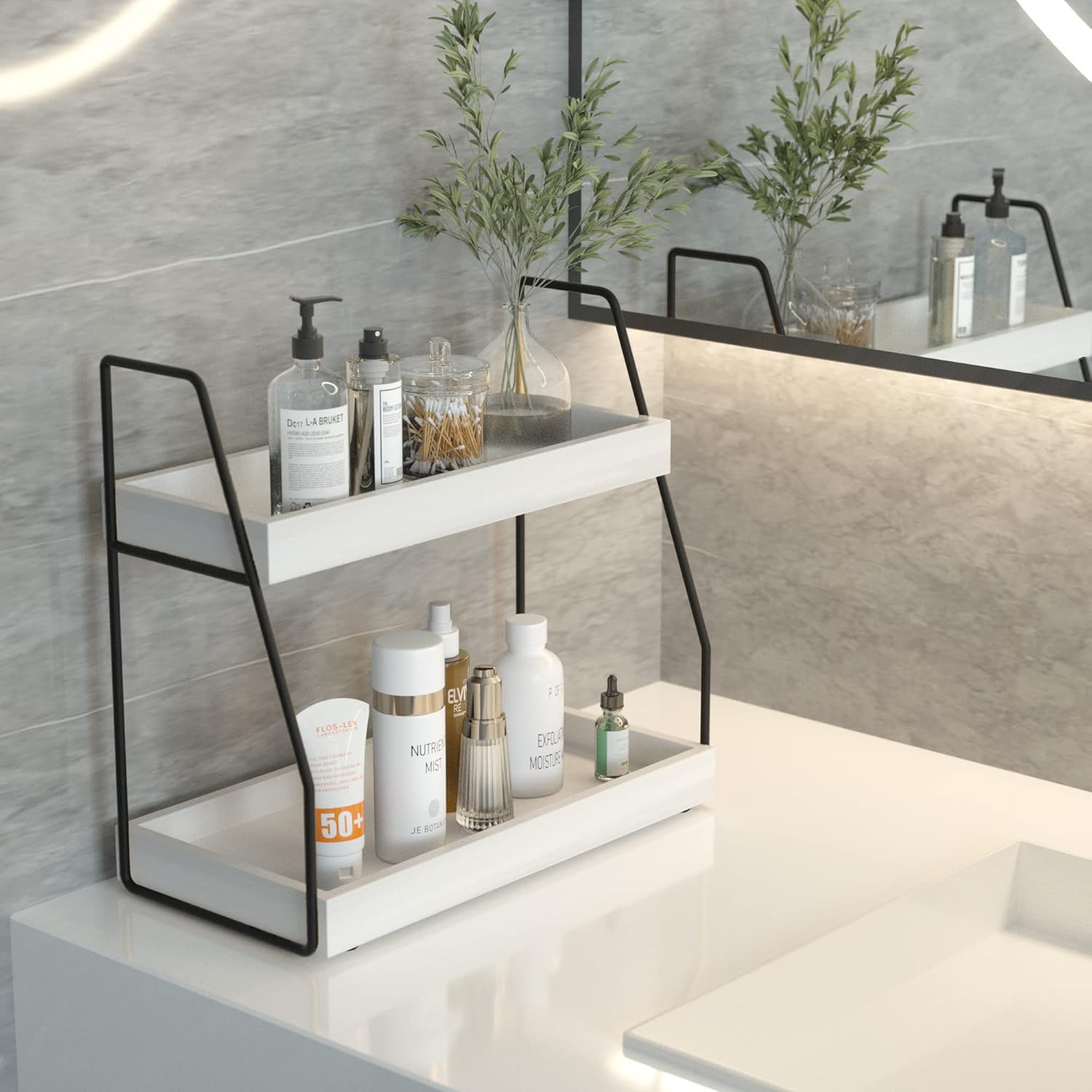 Double-Tier White Bathroom Organizer for Space-Saving Storage