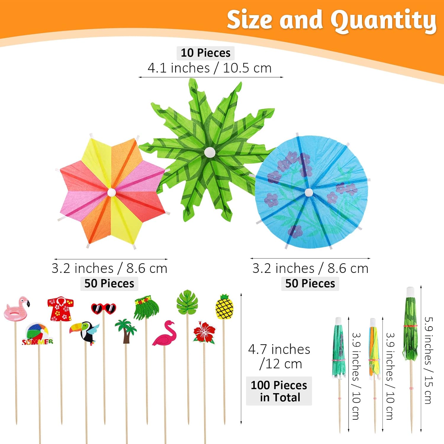 210-Piece Bamboo Cocktail Umbrella Picks for Luau Beach and Party Uses