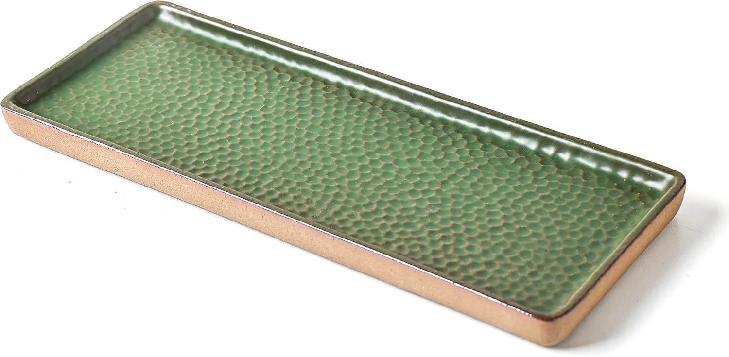 GaLouRo Vanity Tray with Brown Trim Premium Stoneware for Bath Organization