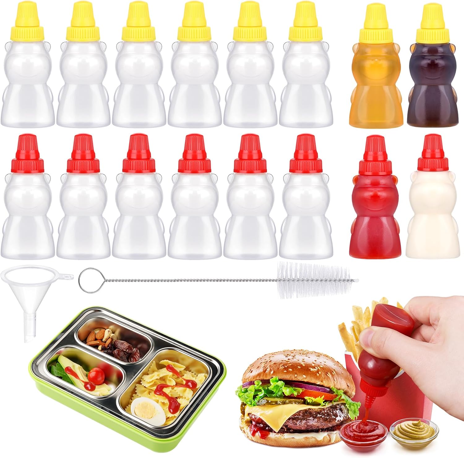 16Pcs Mini Condiment Squeeze Bottles for Lunch Box
